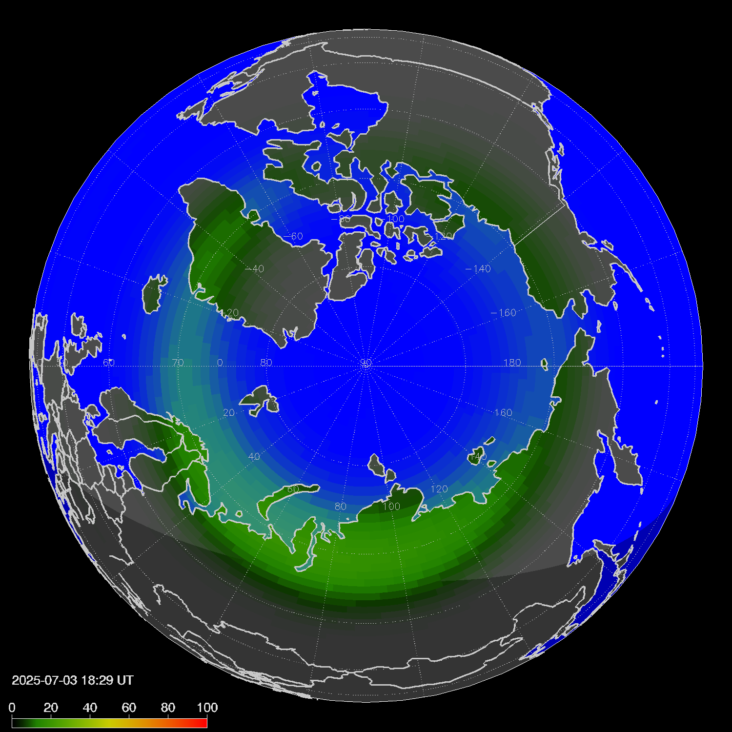 Northern lights (auroras) in the northern hemisphere