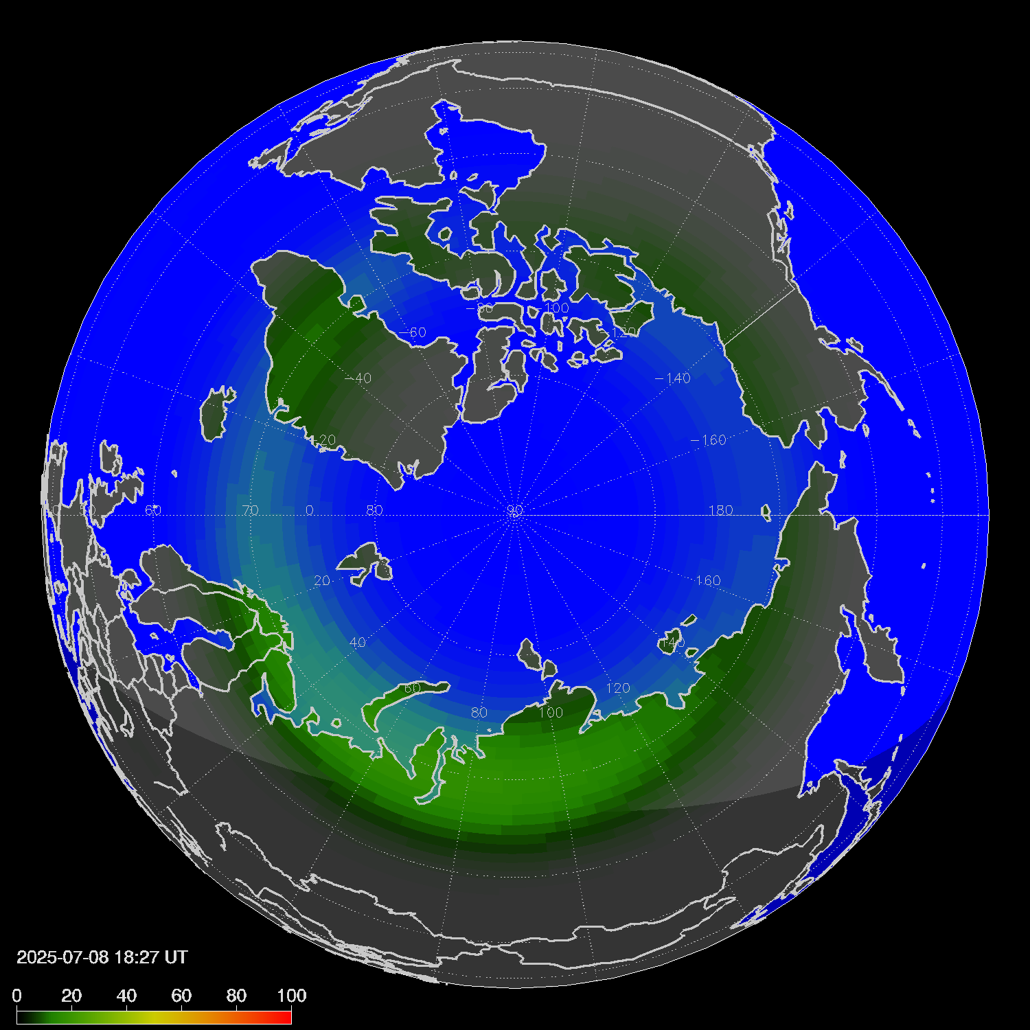 Northern lights (auroras) in the northern hemisphere