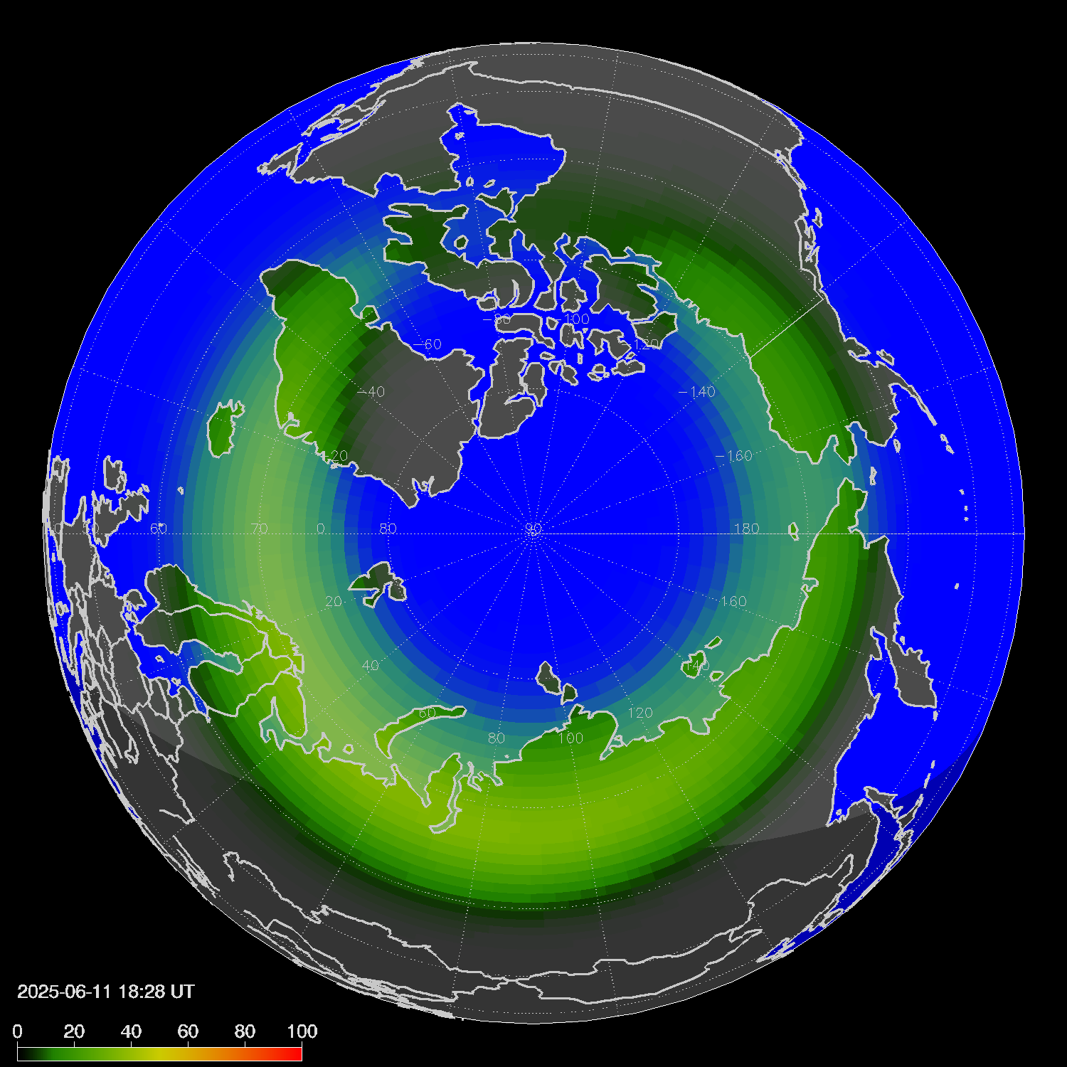 Northern lights (auroras) in the northern hemisphere