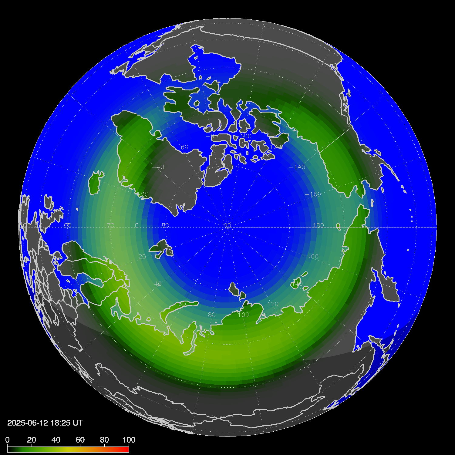 Northern lights (auroras) in the northern hemisphere
