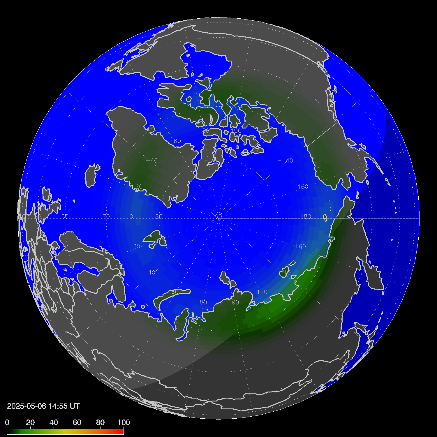 Northern lights (auroras) in the northern hemisphere