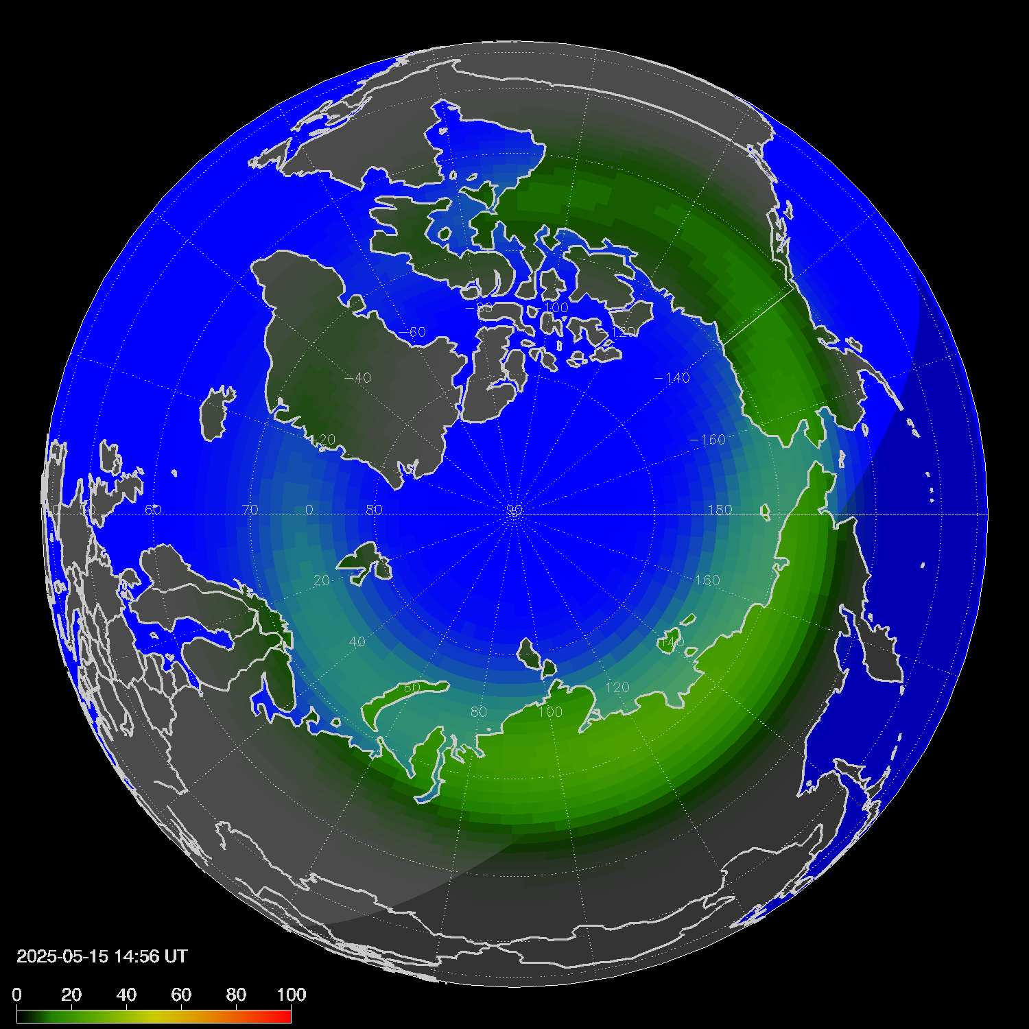 Northern lights (auroras) in the northern hemisphere
