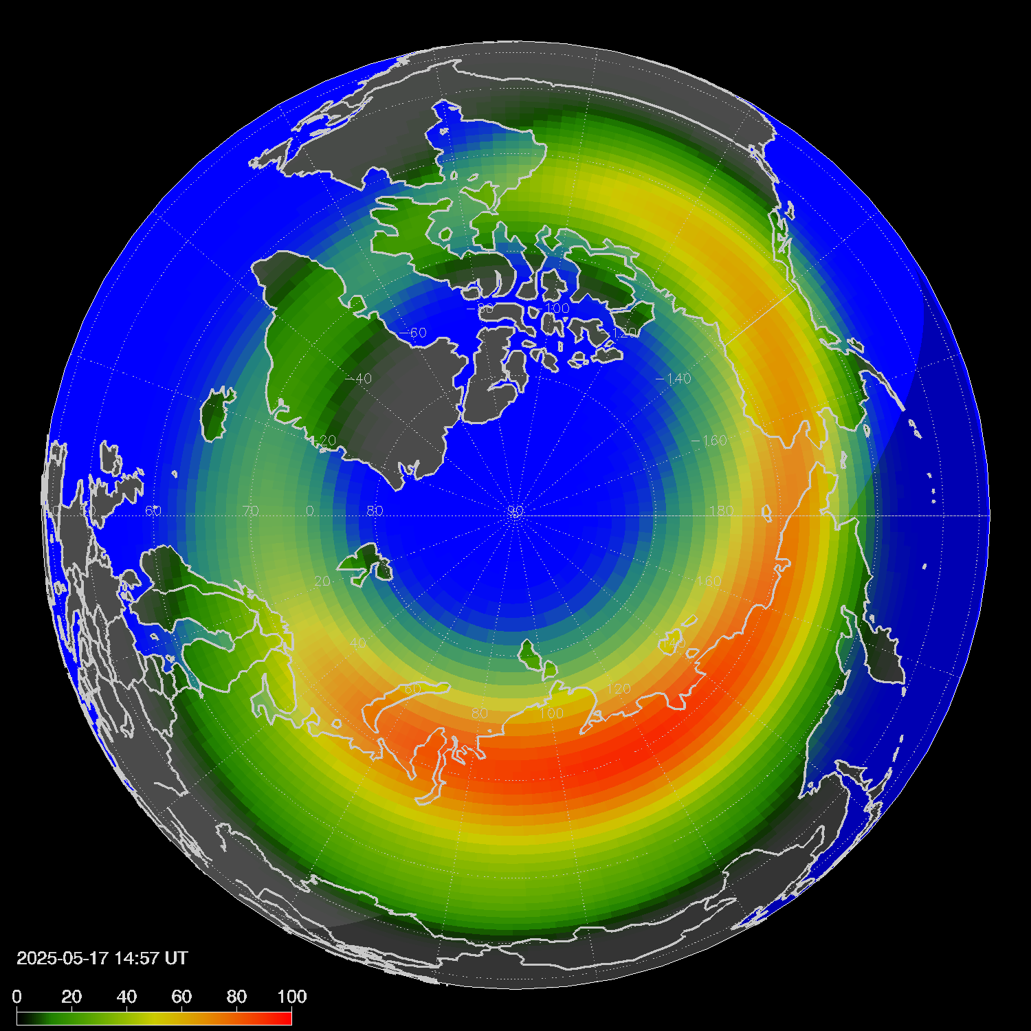 Northern lights (auroras) in the northern hemisphere