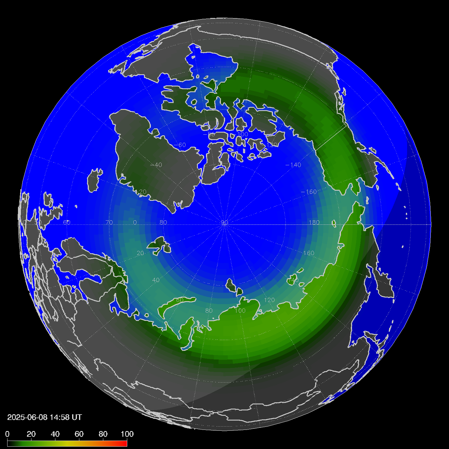 Northern lights (auroras) in the northern hemisphere