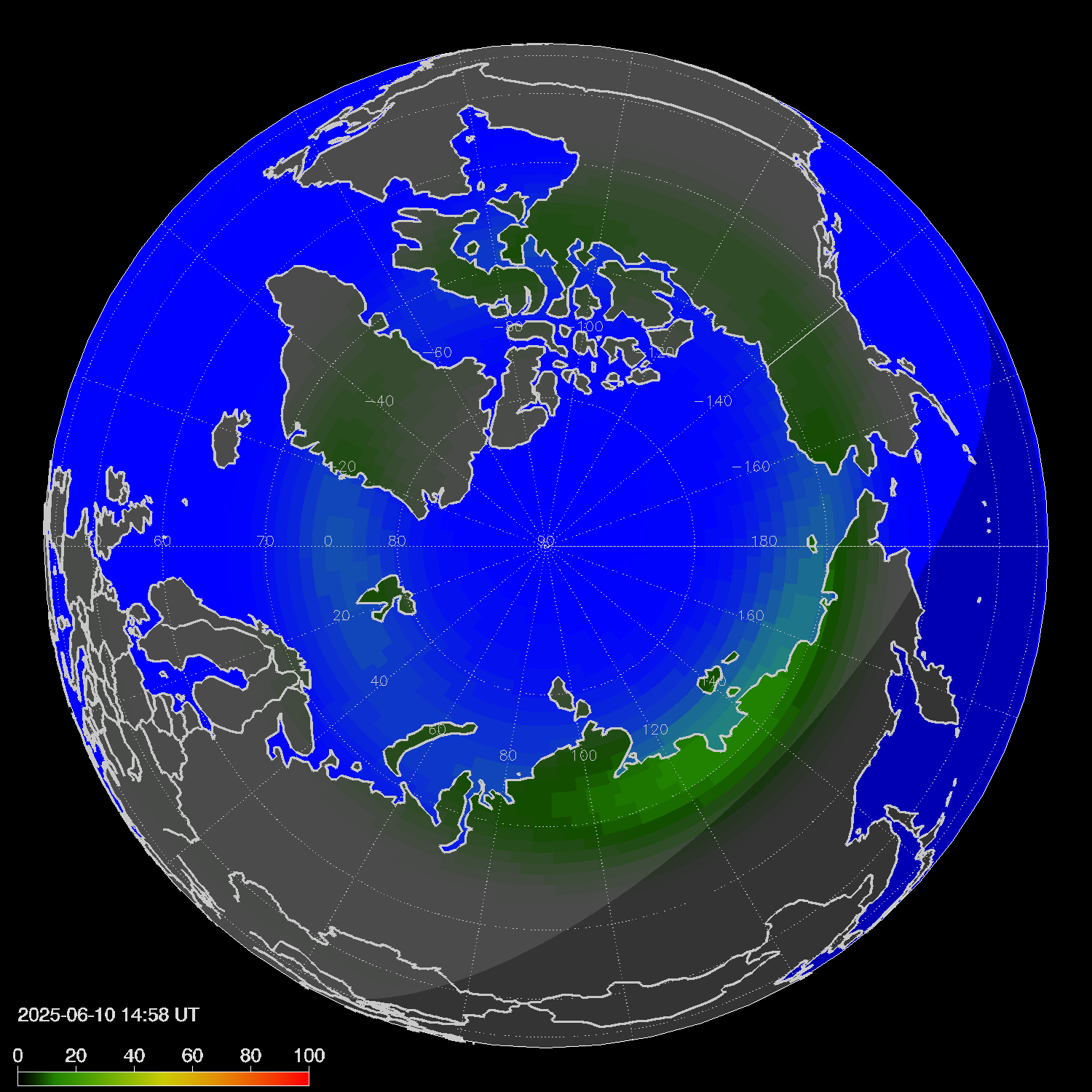 Northern lights (auroras) in the northern hemisphere