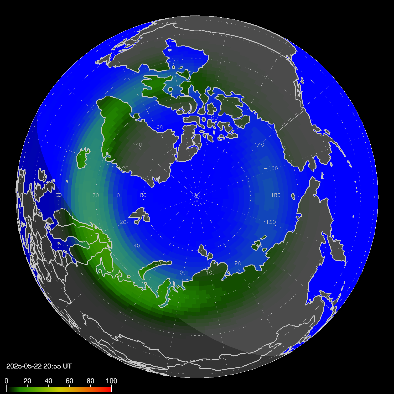 Northern lights (auroras) in the northern hemisphere