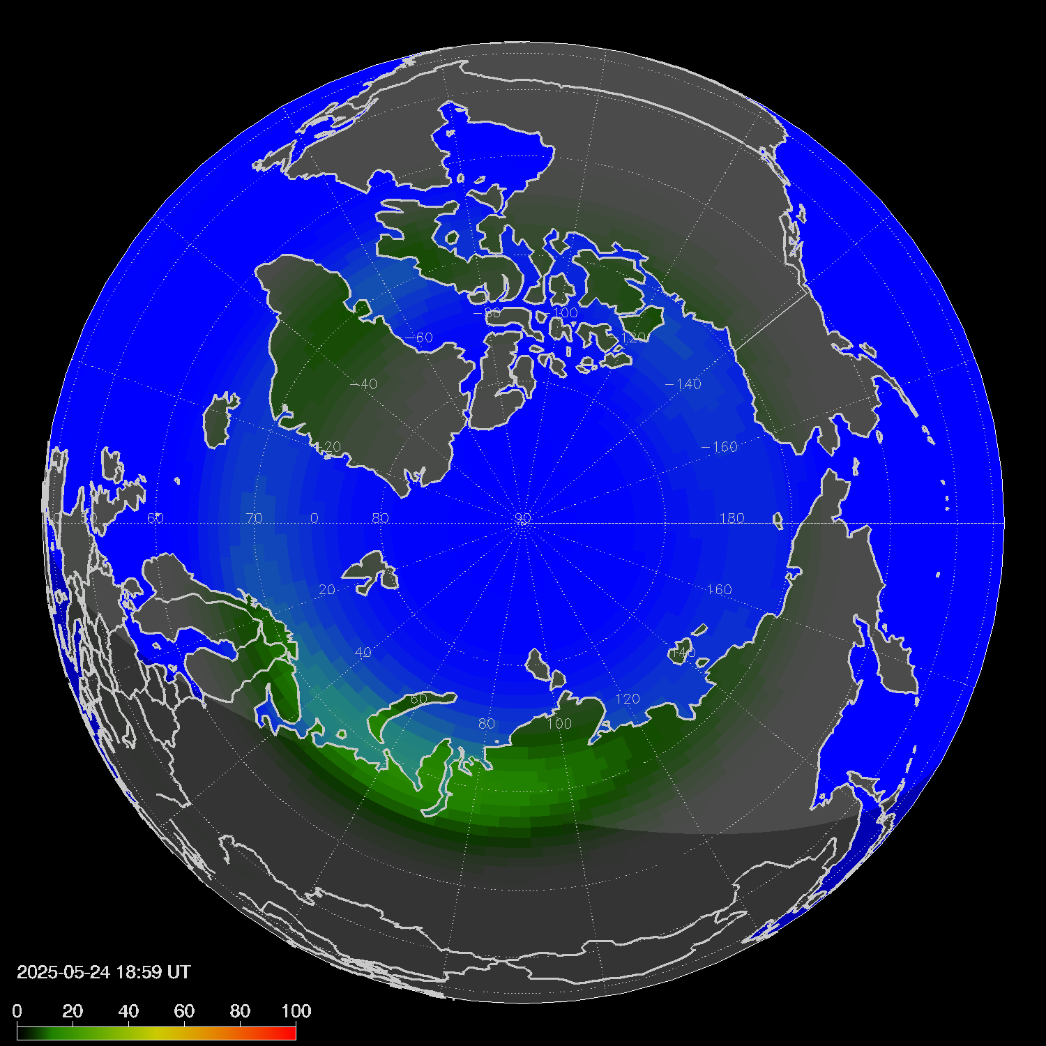 Northern lights (auroras) in the northern hemisphere