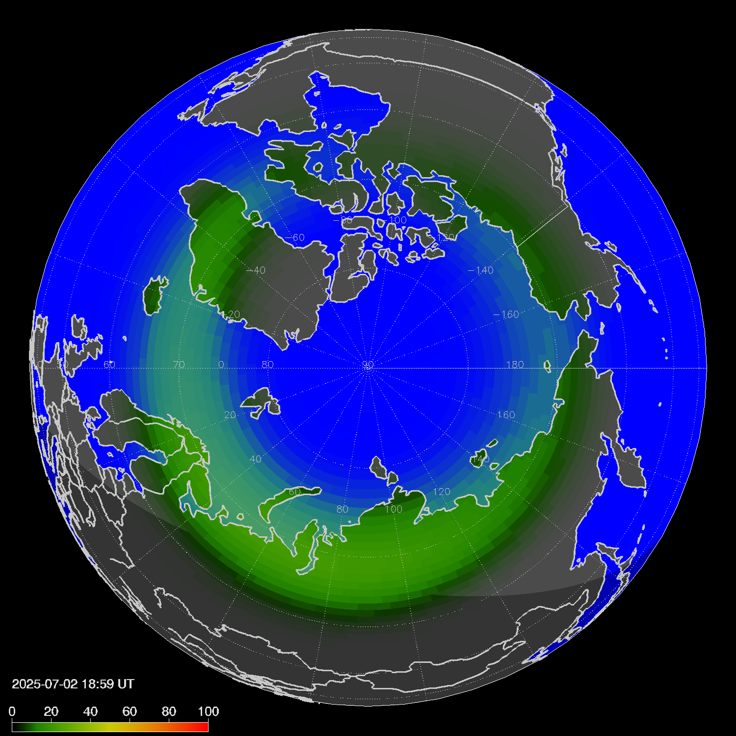 Northern lights (auroras) in the northern hemisphere