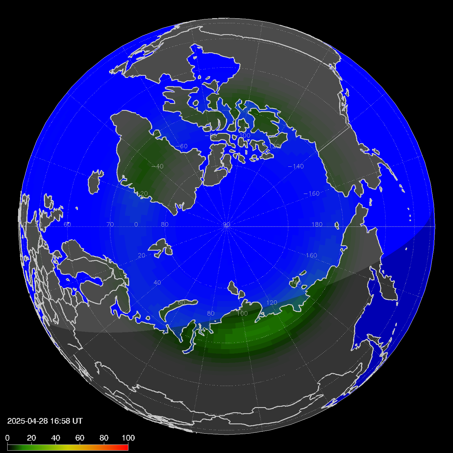 Northern lights (auroras) in the northern hemisphere