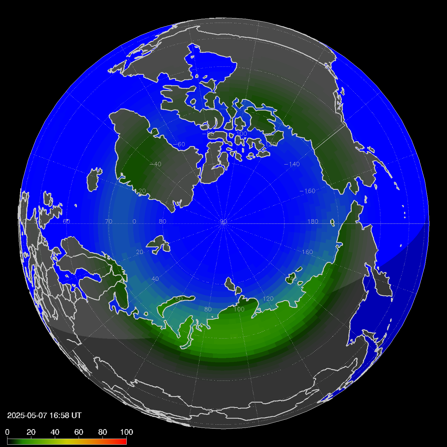 Northern lights (auroras) in the northern hemisphere