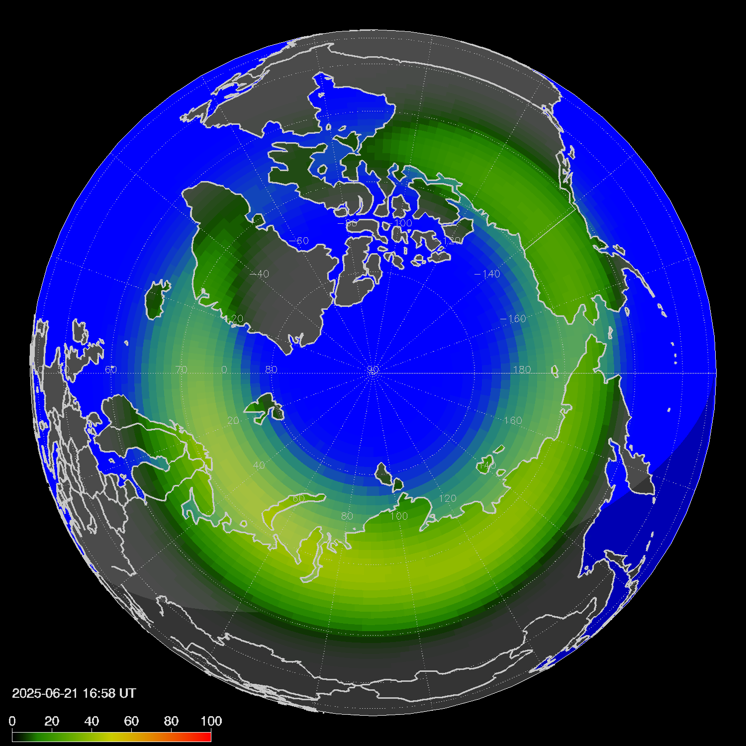 Northern lights (auroras) in the northern hemisphere