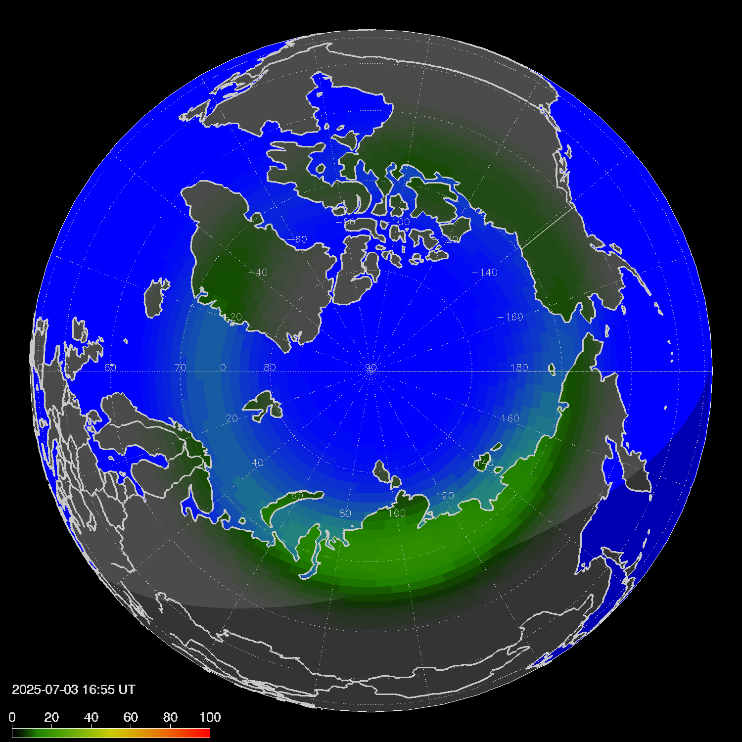 Northern lights (auroras) in the northern hemisphere