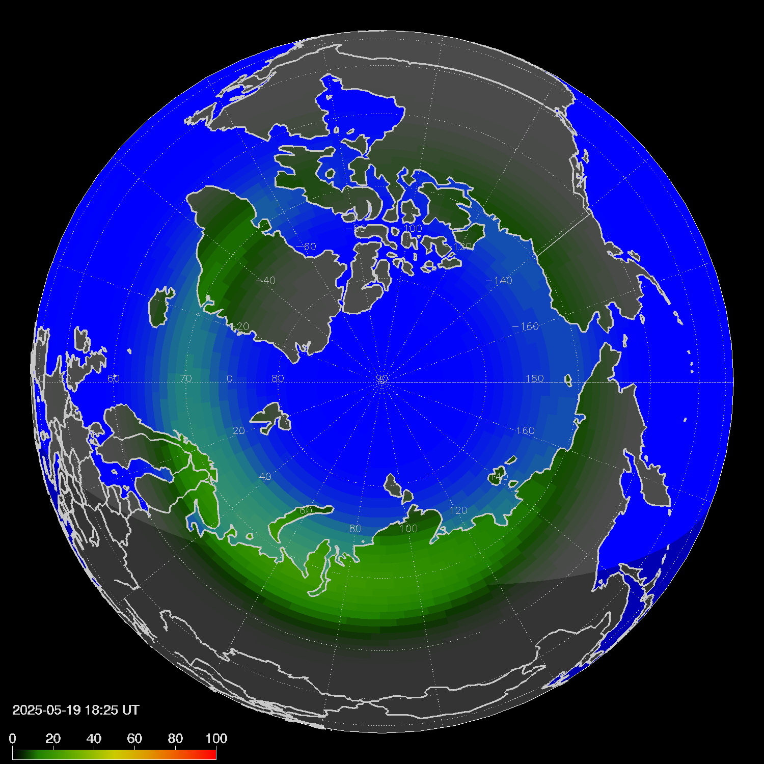 Northern lights (auroras) in the northern hemisphere