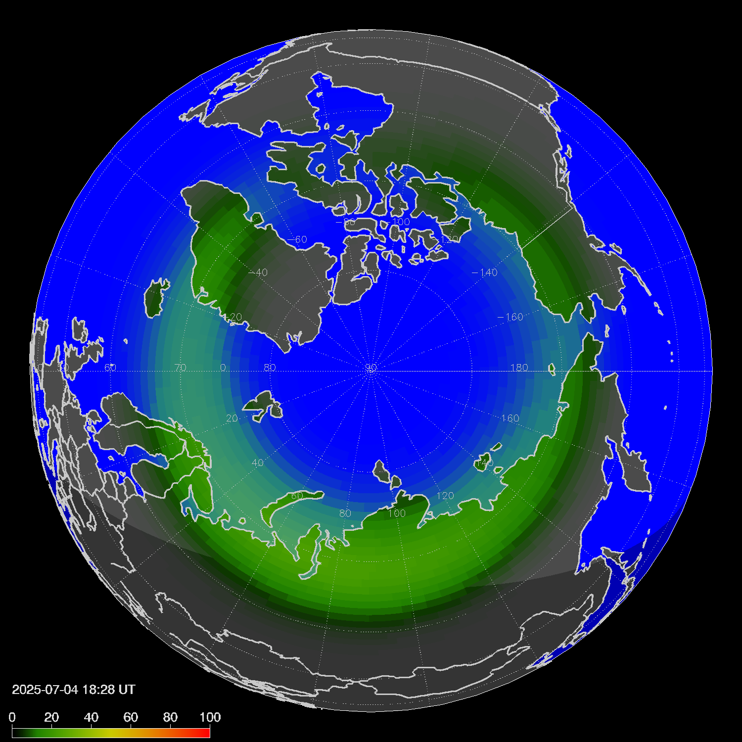 Northern lights (auroras) in the northern hemisphere