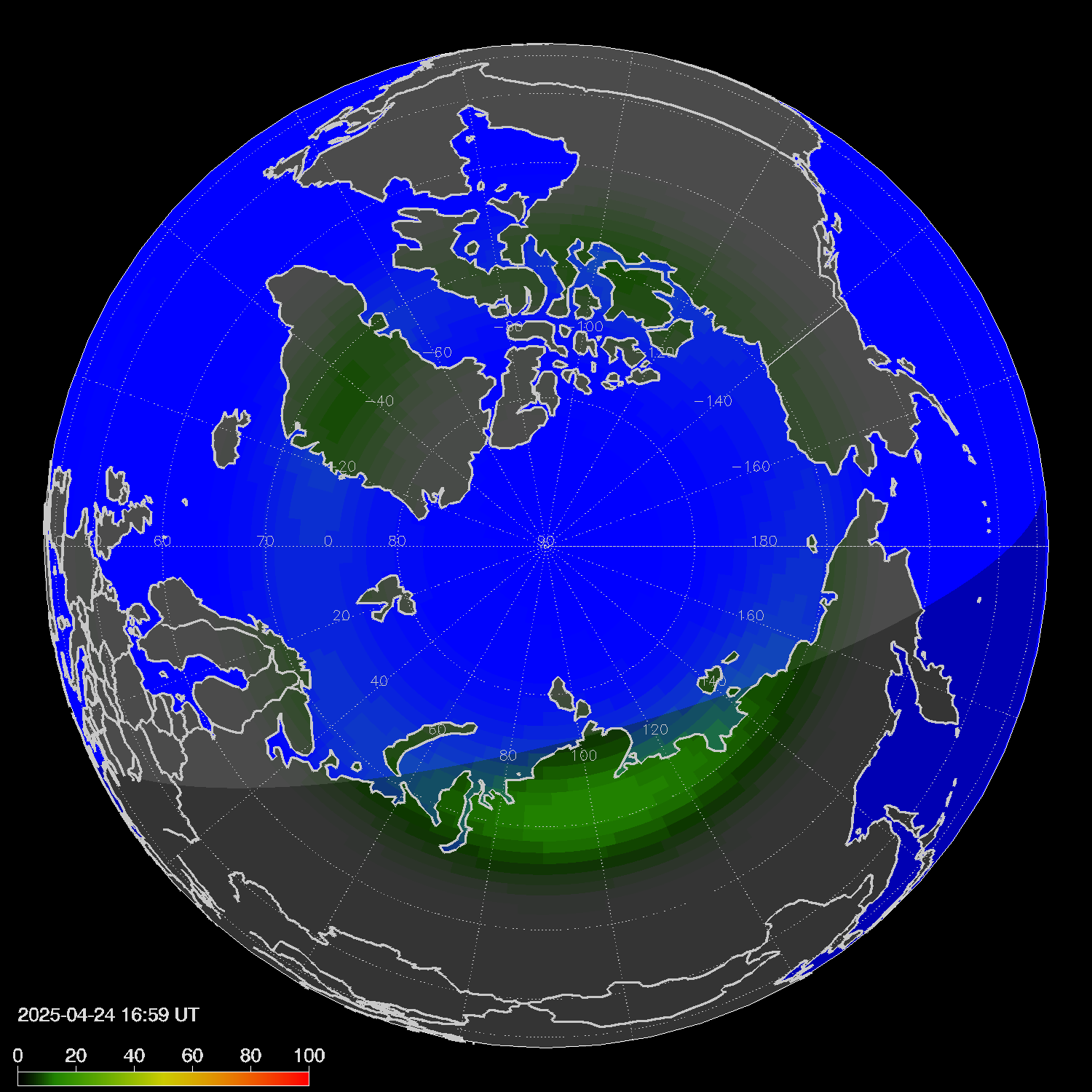 Northern lights (auroras) in the northern hemisphere