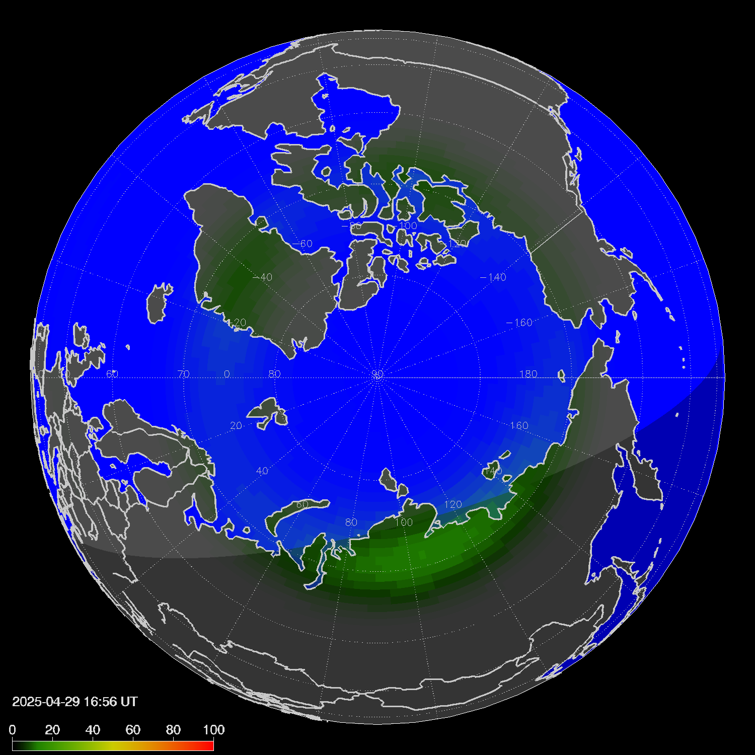 Northern lights (auroras) in the northern hemisphere