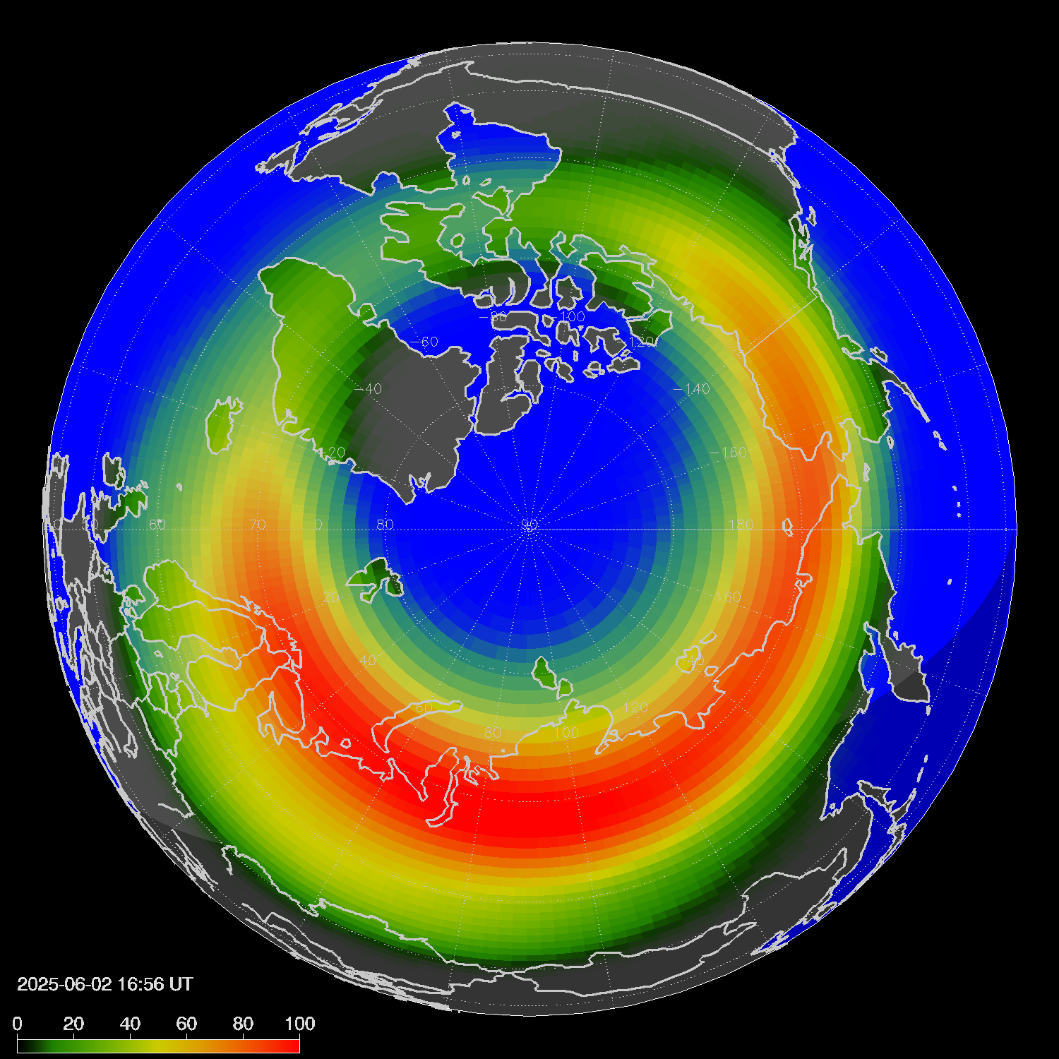 Northern lights (auroras) in the northern hemisphere
