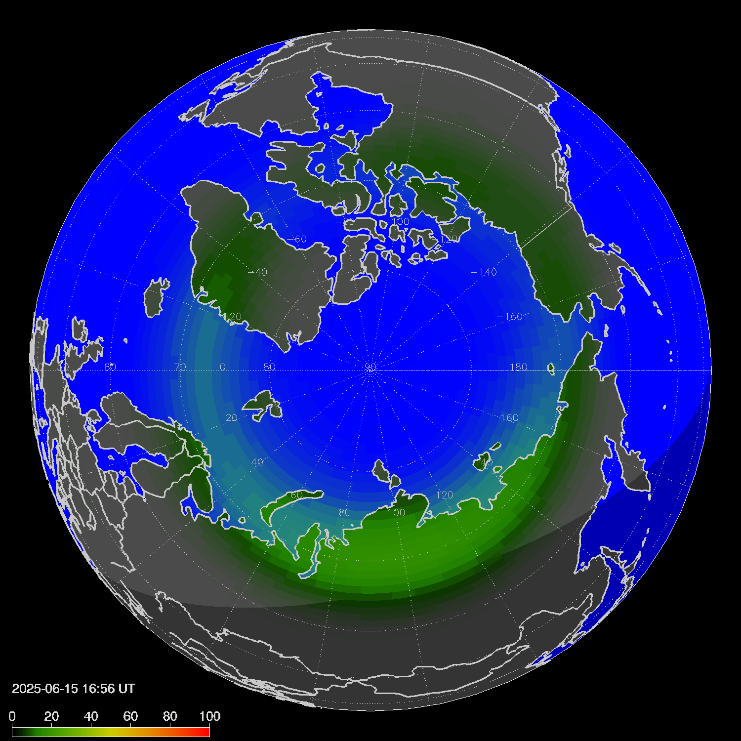 Northern lights (auroras) in the northern hemisphere