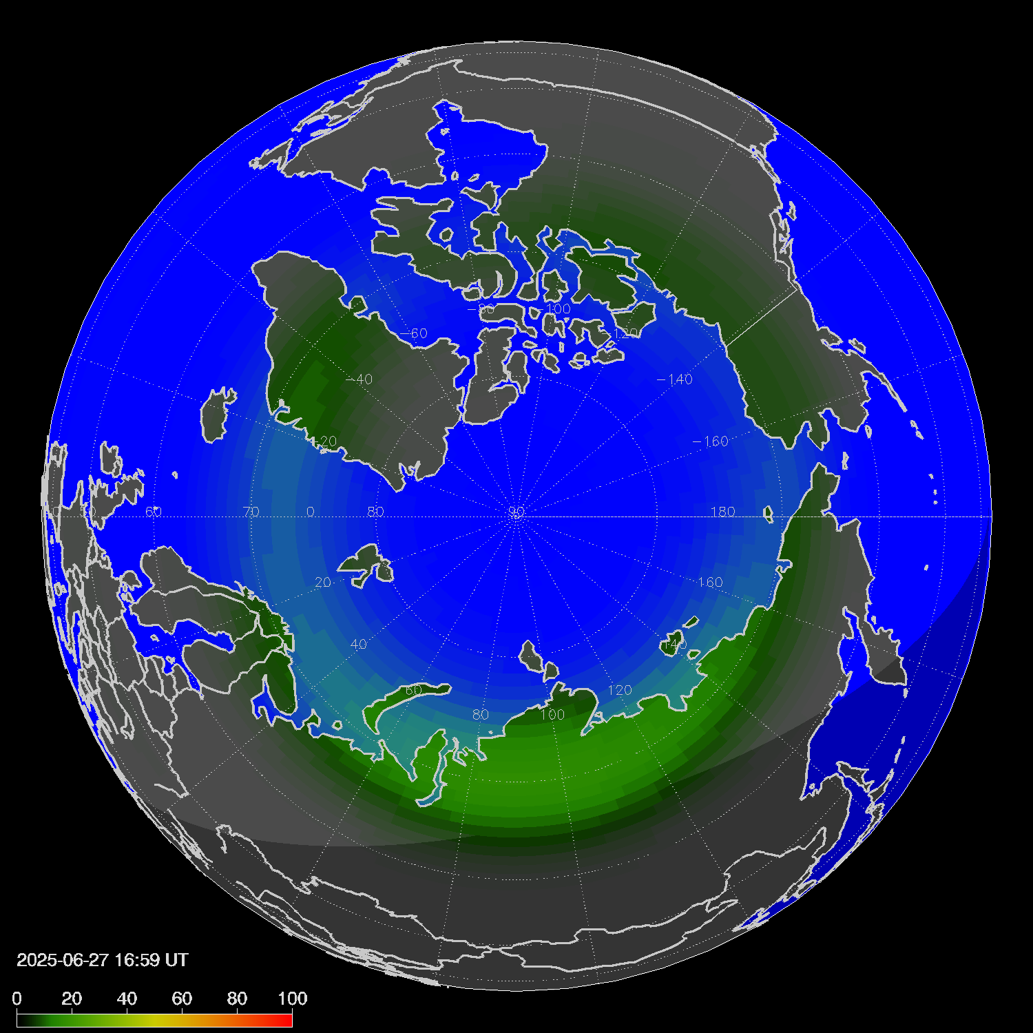 Northern lights (auroras) in the northern hemisphere