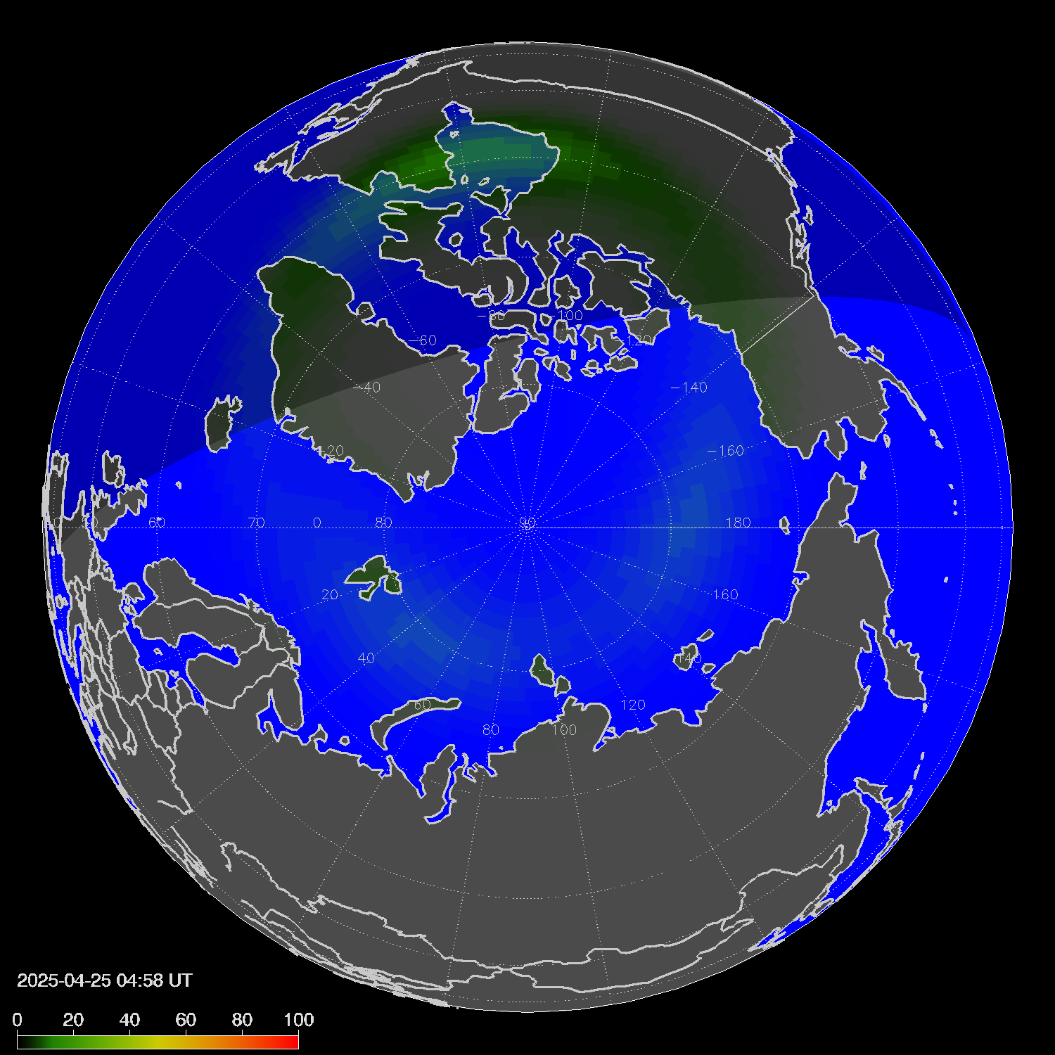 Northern lights (auroras) in the northern hemisphere