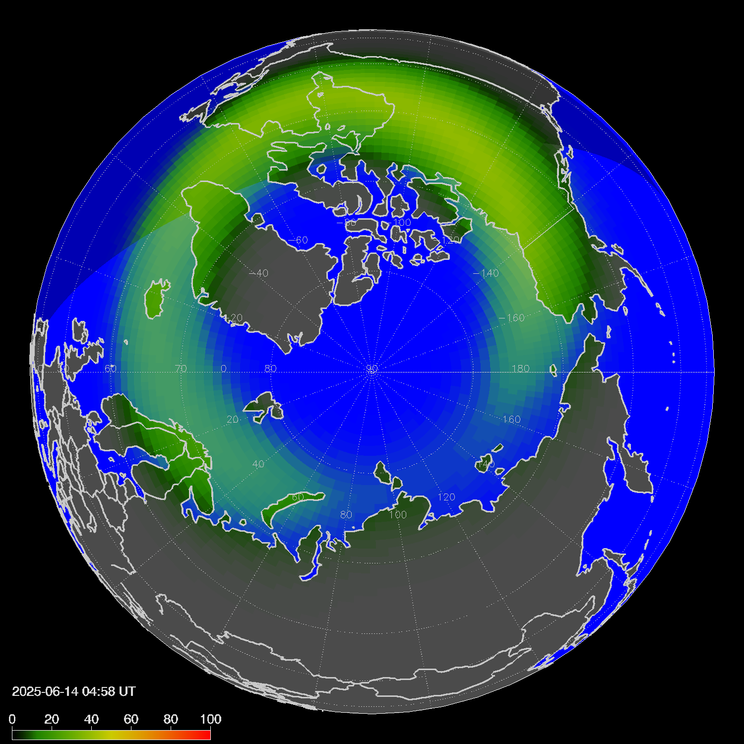 Northern lights (auroras) in the northern hemisphere
