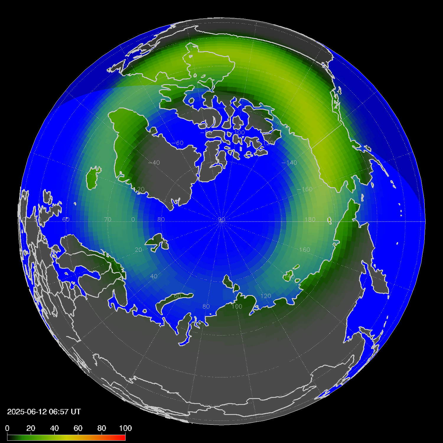 Northern lights (auroras) in the northern hemisphere