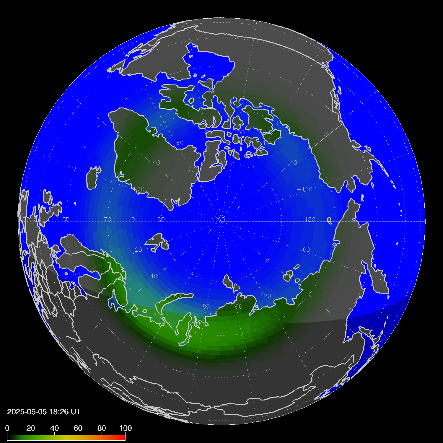 Northern lights (auroras) in the northern hemisphere