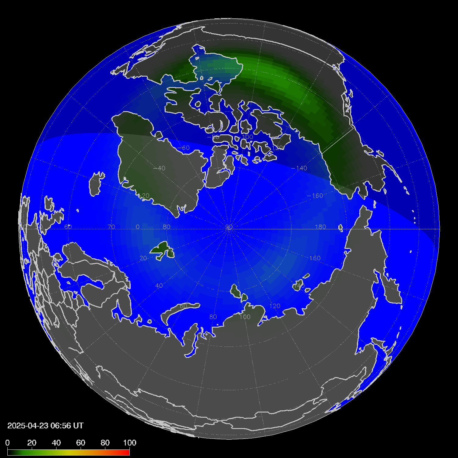 Northern lights (auroras) in the northern hemisphere