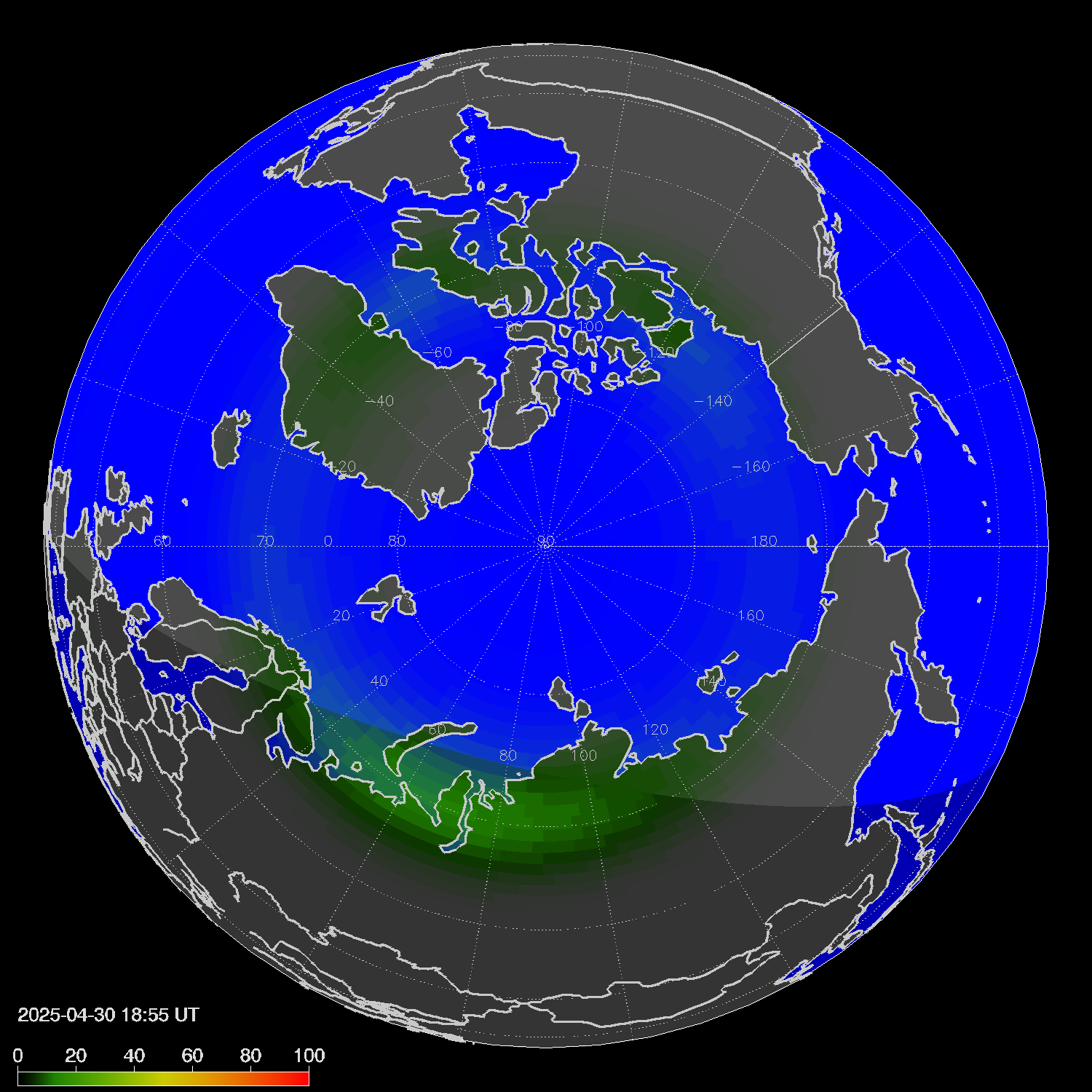Northern lights (auroras) in the northern hemisphere