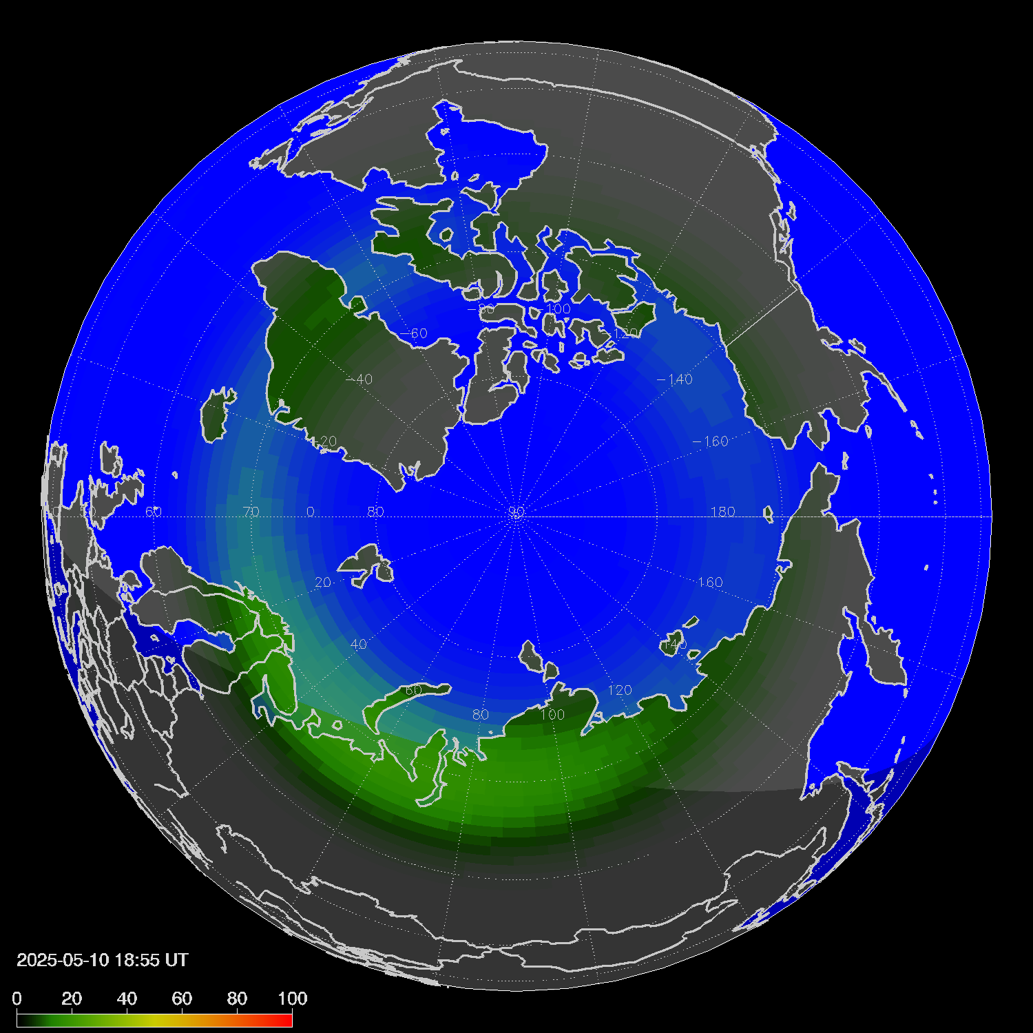 Northern lights (auroras) in the northern hemisphere