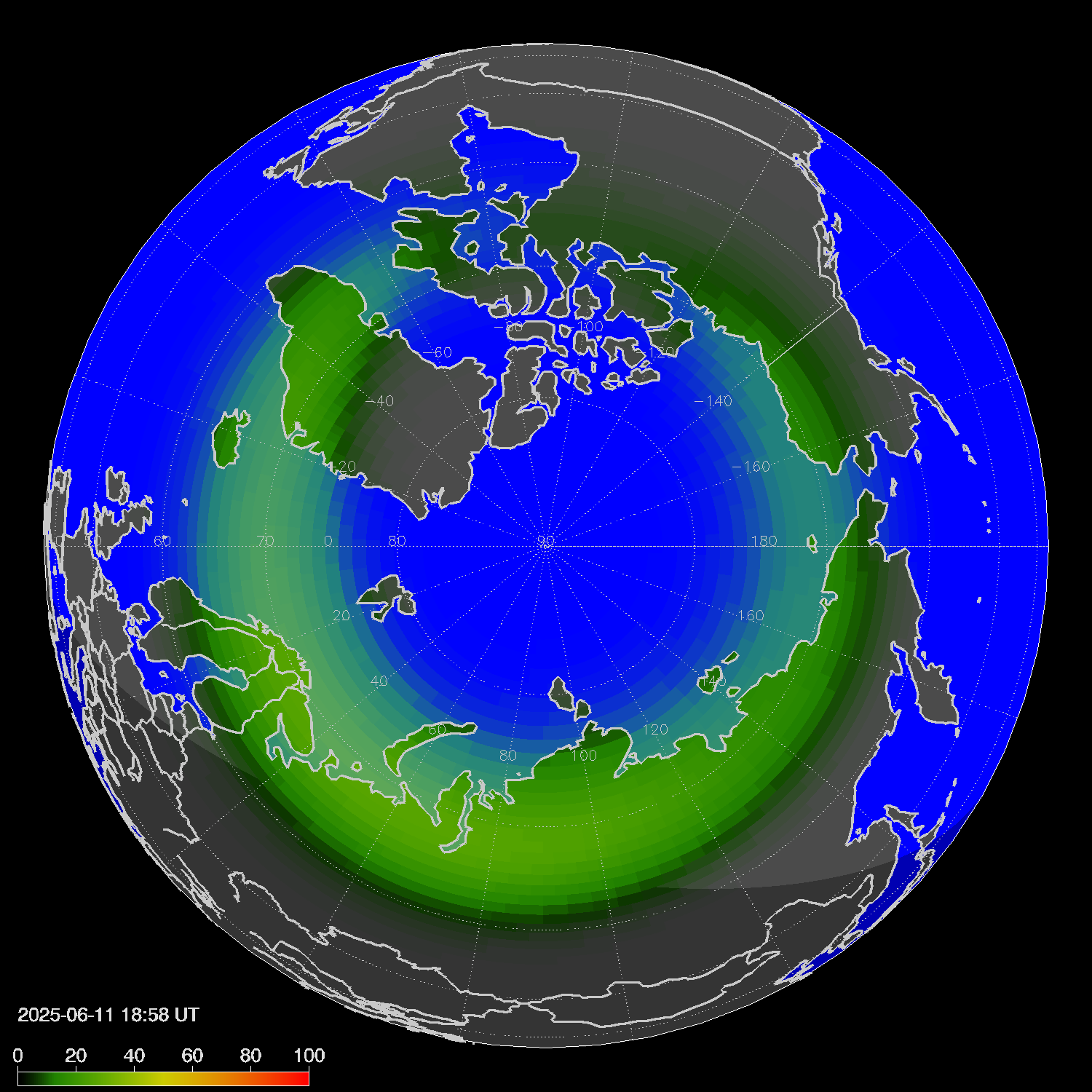 Northern lights (auroras) in the northern hemisphere