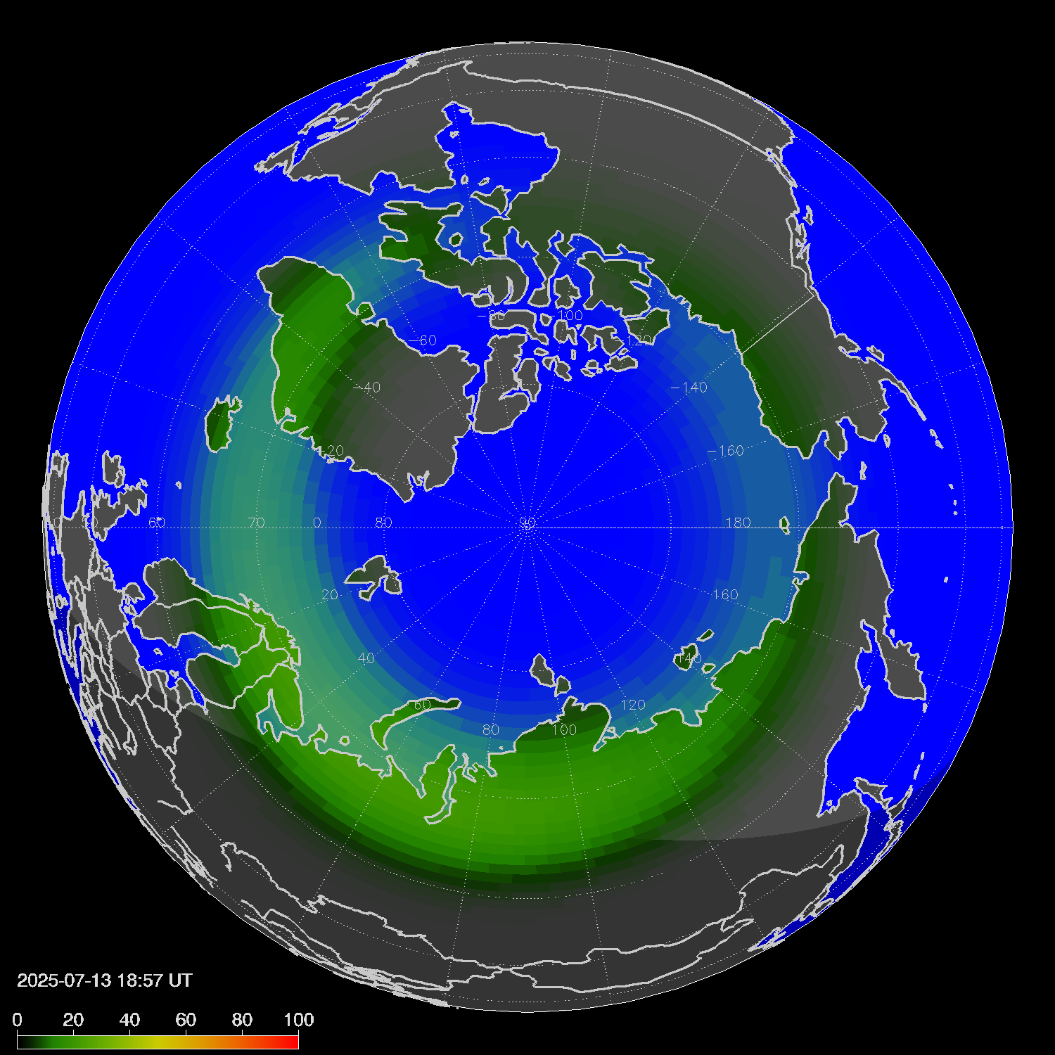 Northern lights (auroras) in the northern hemisphere