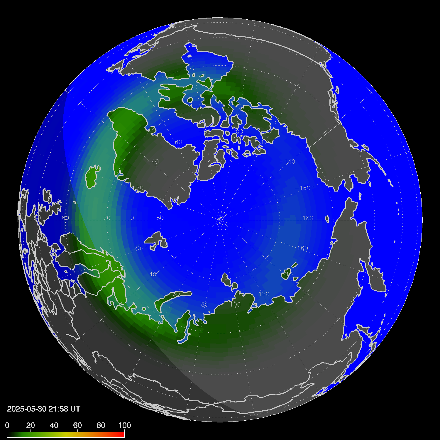 Northern lights (auroras) in the northern hemisphere