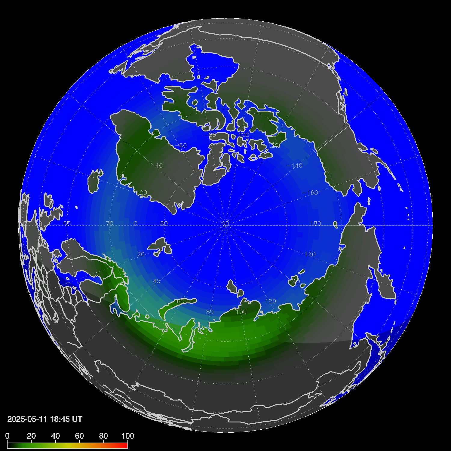 Northern lights (auroras) in the northern hemisphere
