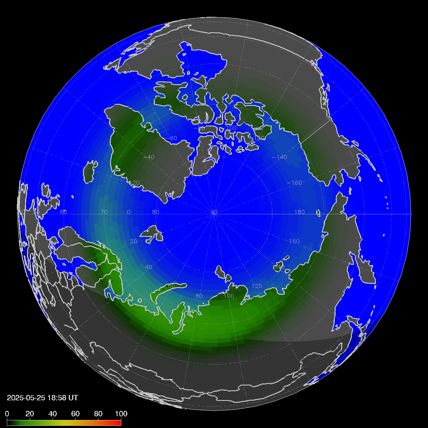 Northern lights (auroras) in the northern hemisphere