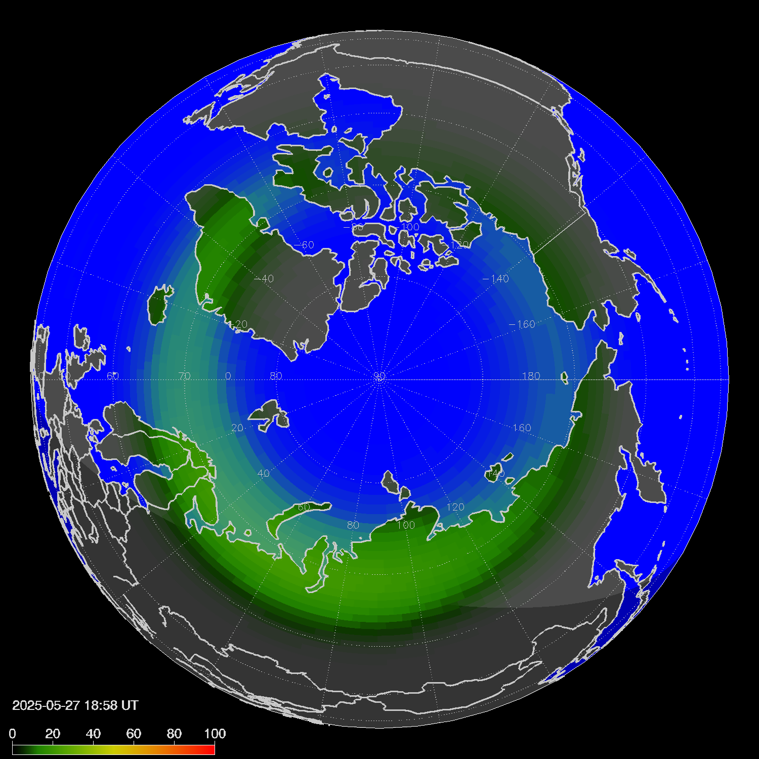 Northern lights (auroras) in the northern hemisphere