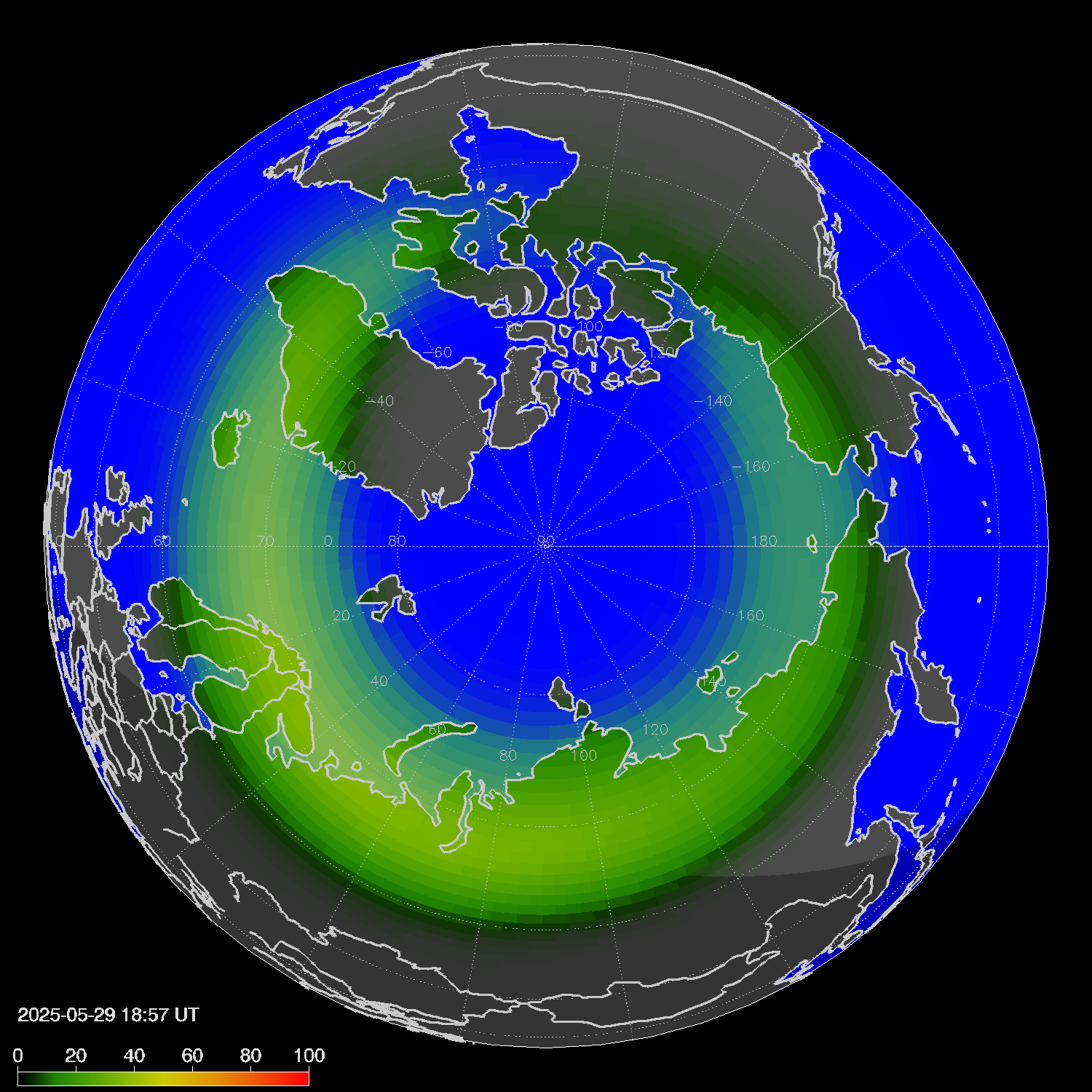 Northern lights (auroras) in the northern hemisphere