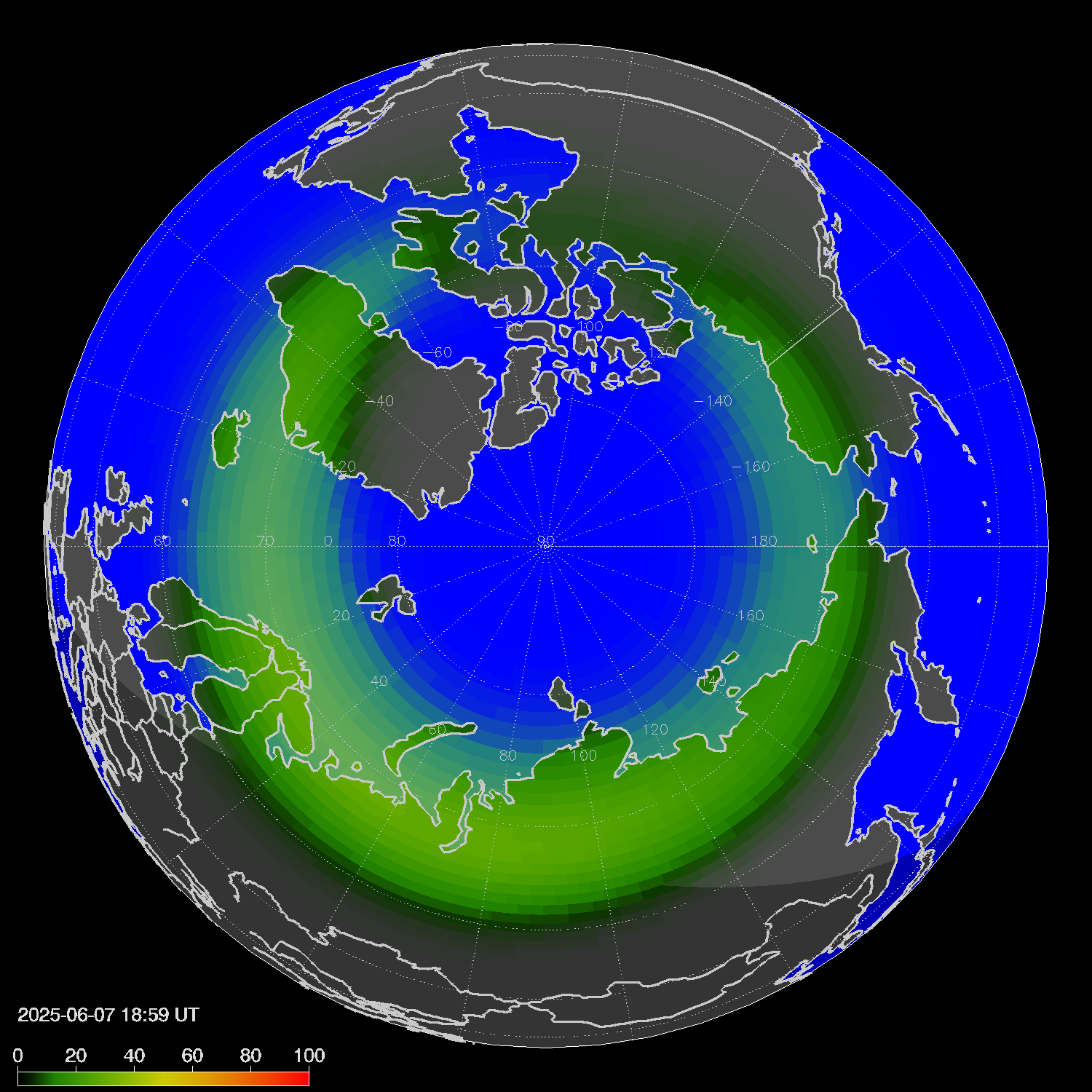 Northern lights (auroras) in the northern hemisphere