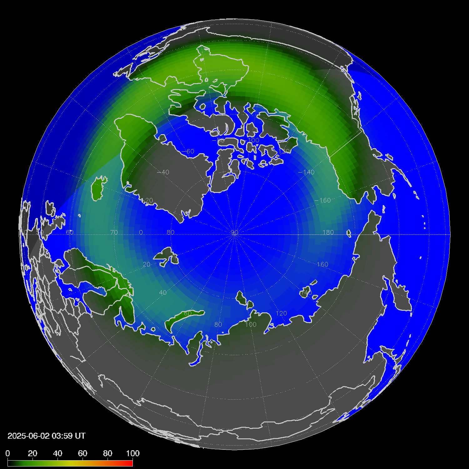 Northern lights (auroras) in the northern hemisphere