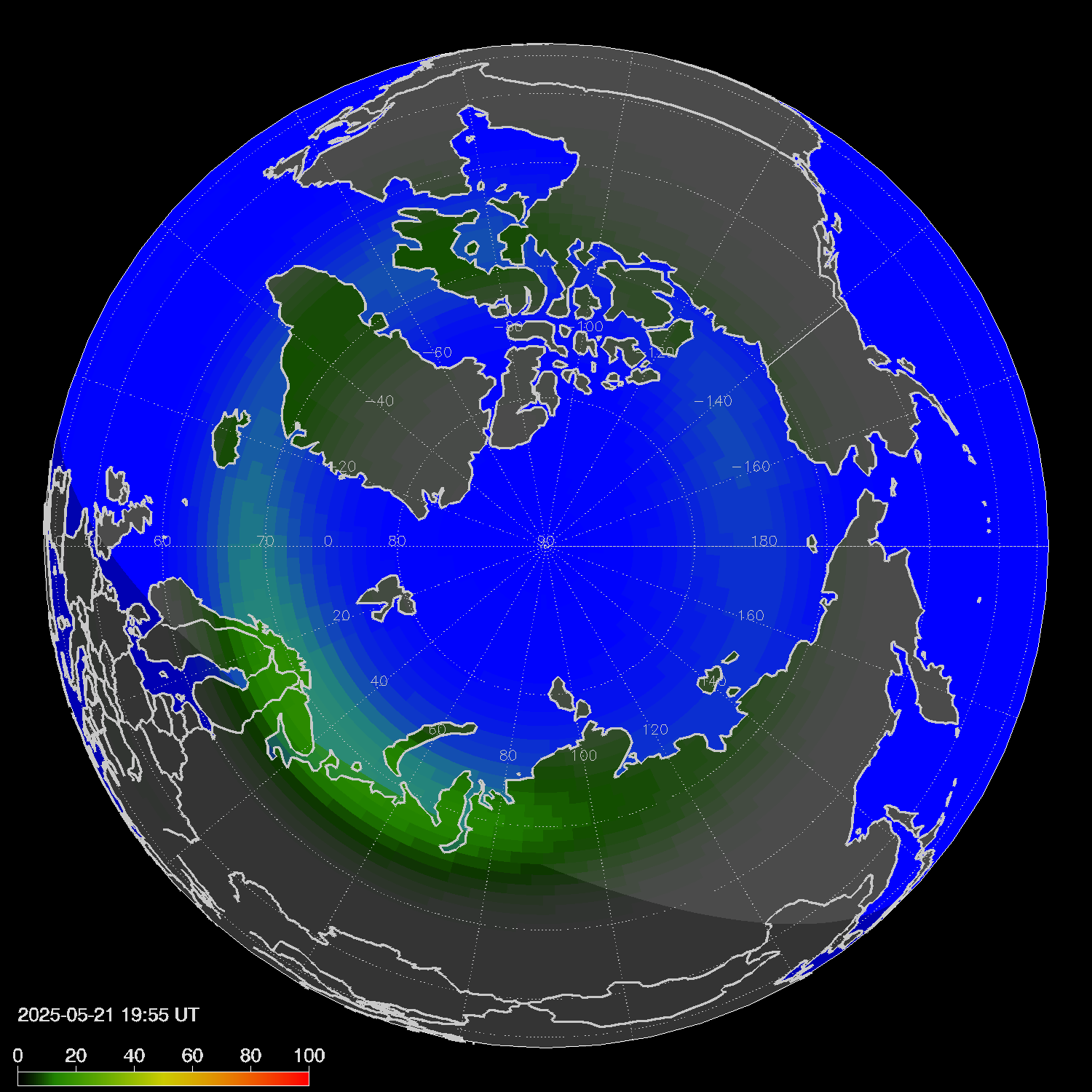 Northern lights (auroras) in the northern hemisphere
