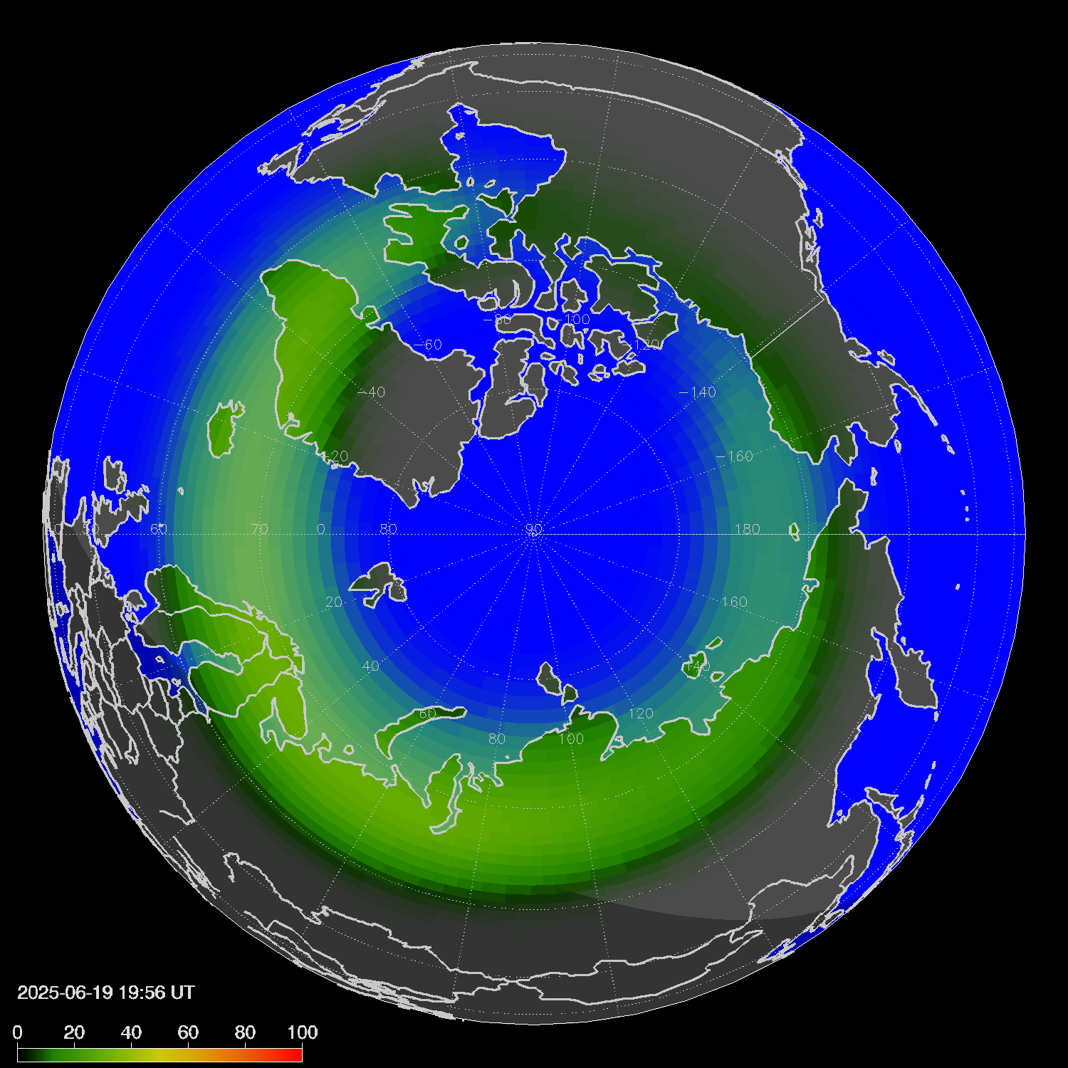 Northern lights (auroras) in the northern hemisphere