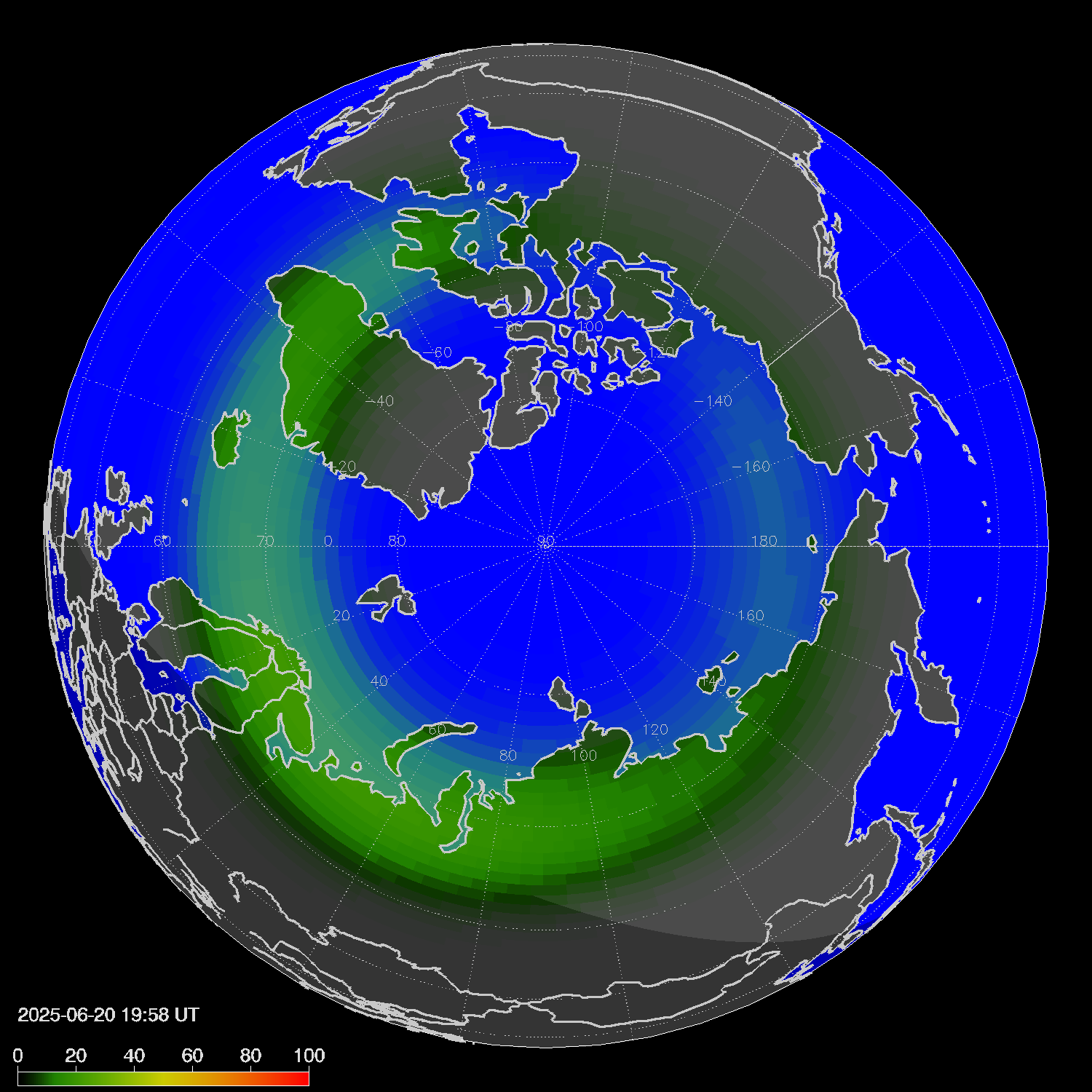 Northern lights (auroras) in the northern hemisphere
