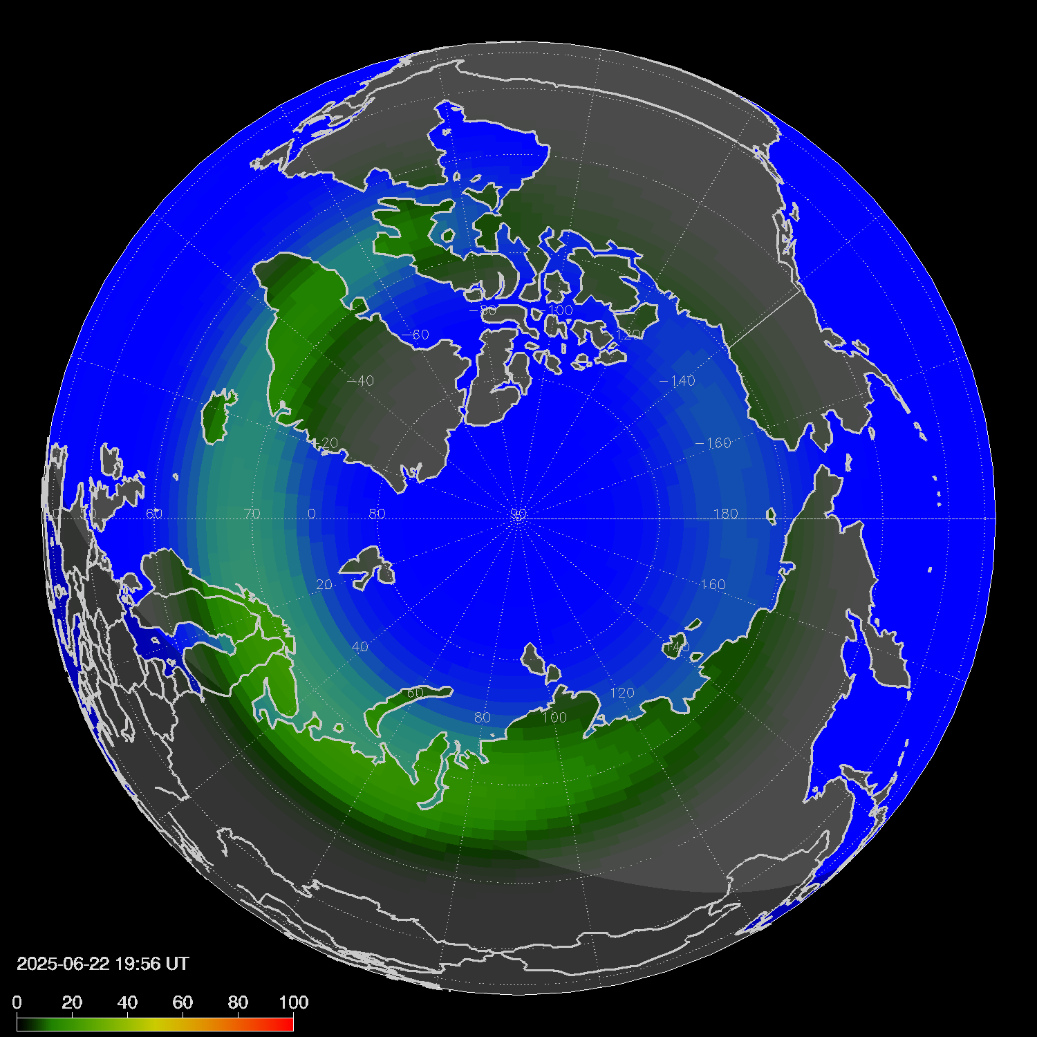 Northern lights (auroras) in the northern hemisphere