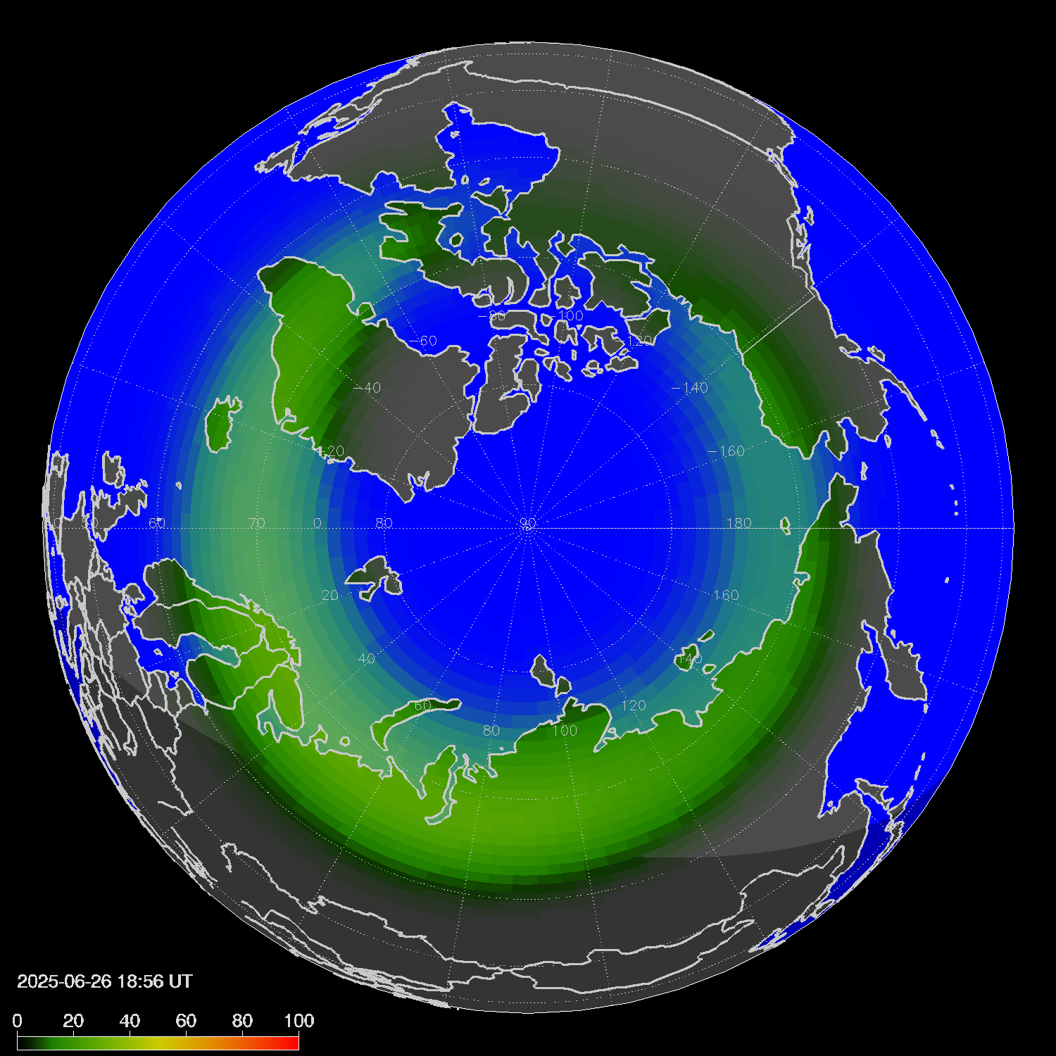 Northern lights (auroras) in the northern hemisphere