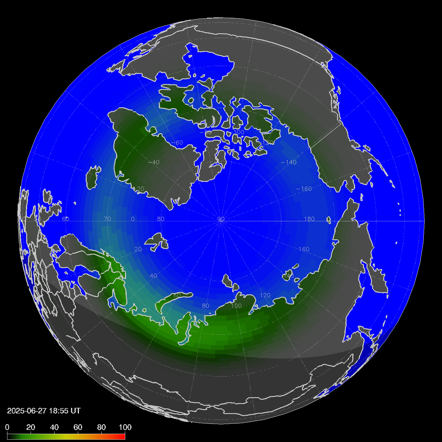 Northern lights (auroras) in the northern hemisphere