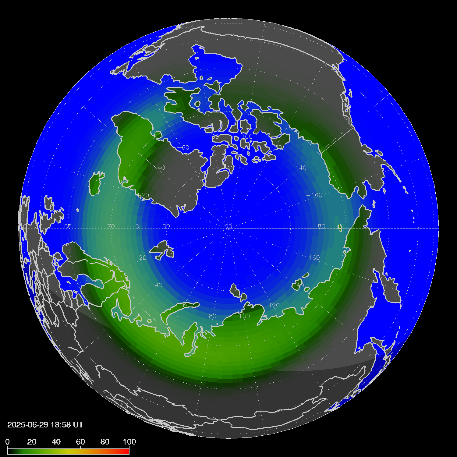 Northern lights (auroras) in the northern hemisphere