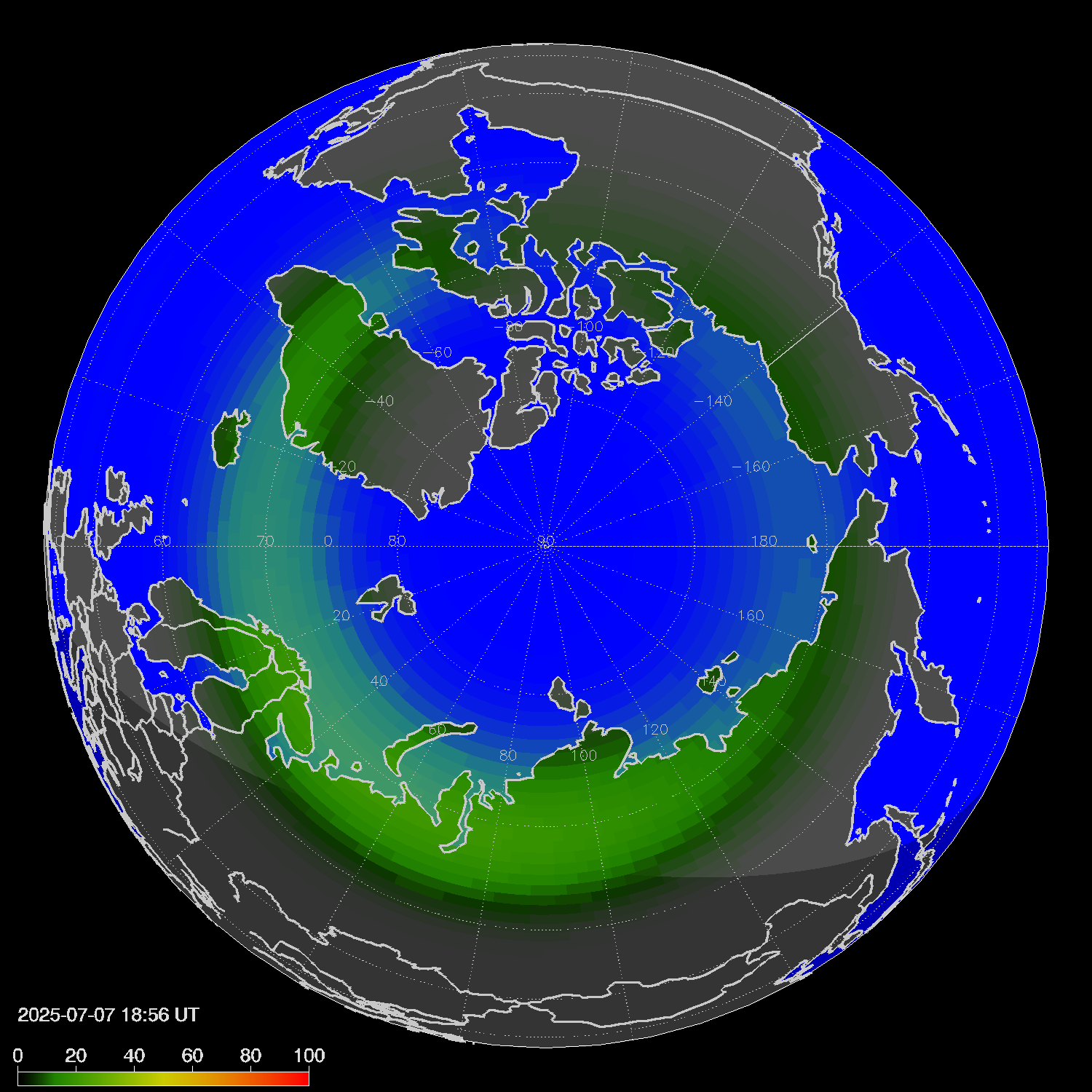 Northern lights (auroras) in the northern hemisphere