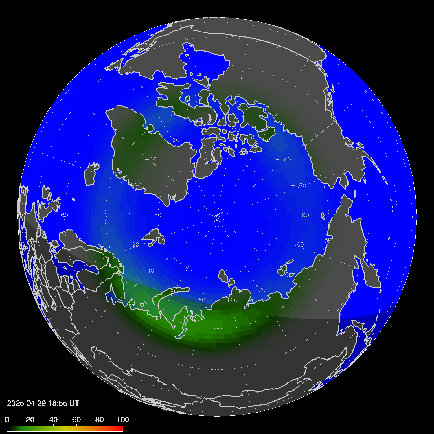 Northern lights (auroras) in the northern hemisphere