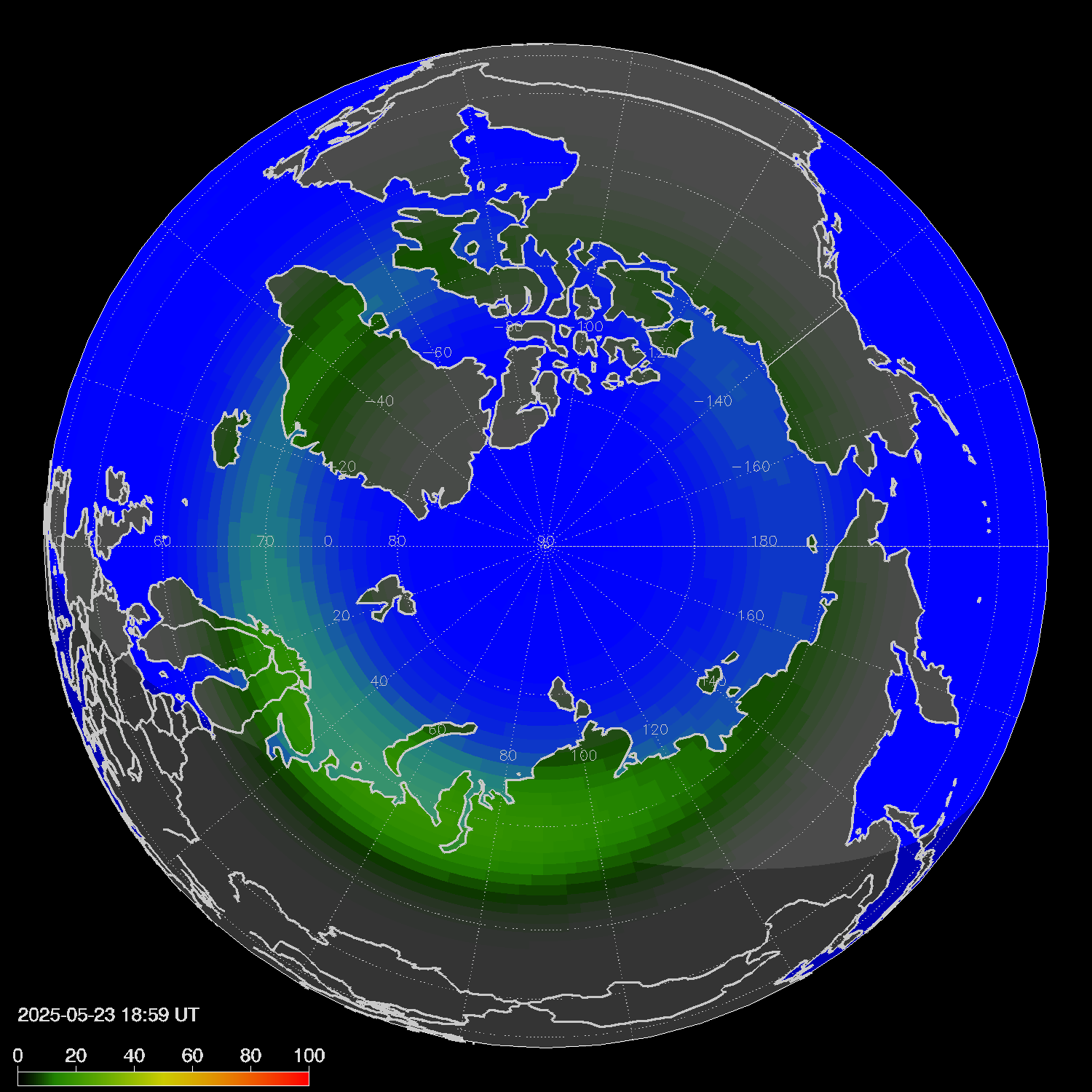 Northern lights (auroras) in the northern hemisphere