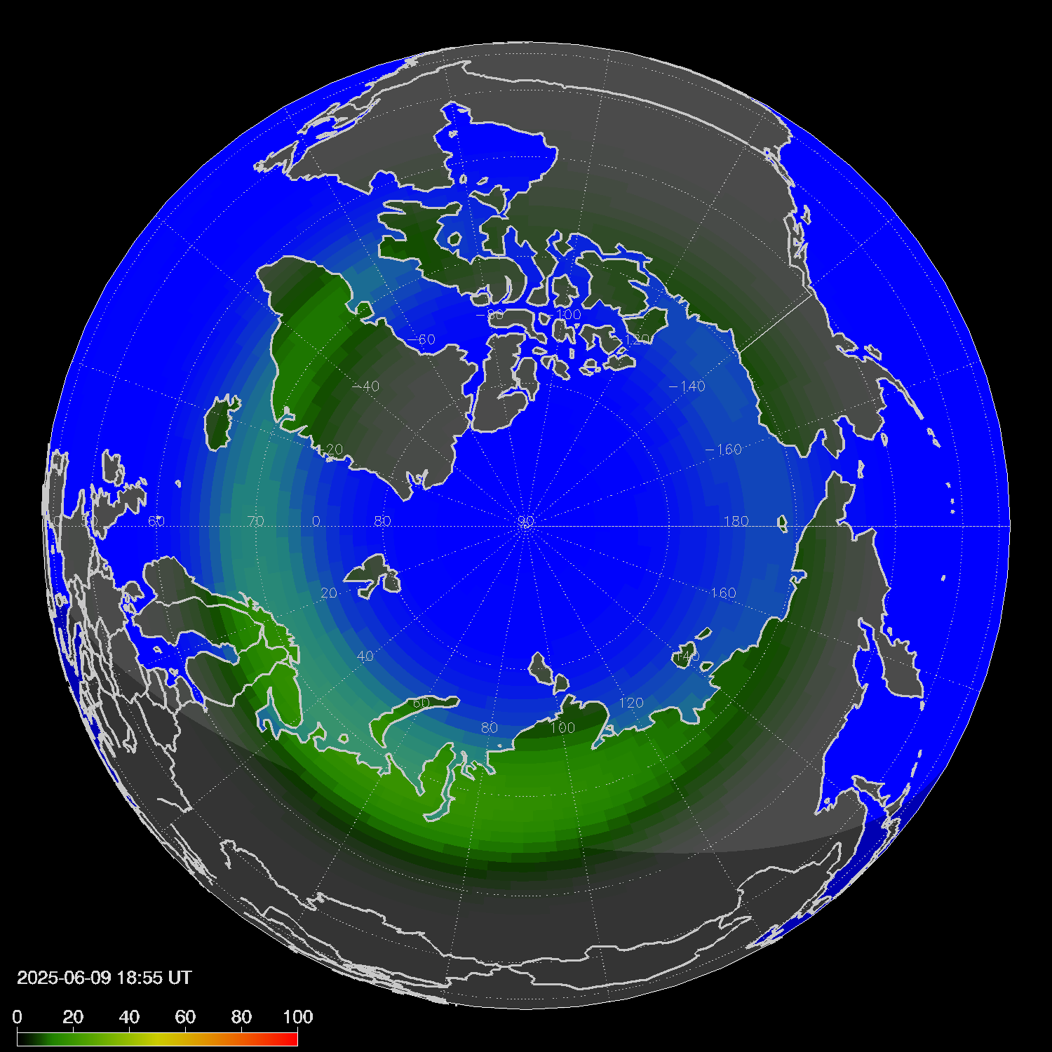 Northern lights (auroras) in the northern hemisphere